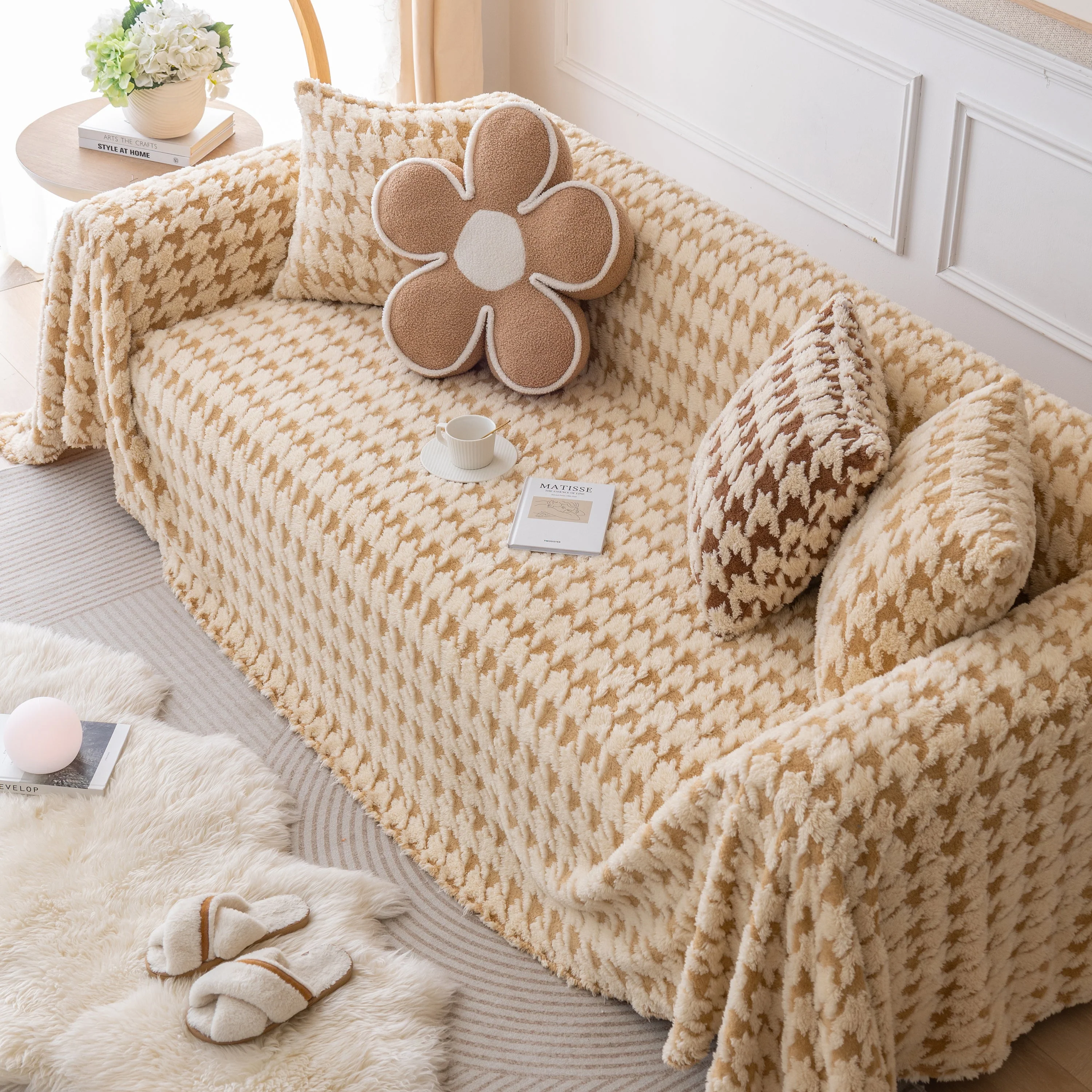 Luxury Plush Universal Couch Cover Blanket, Washable Couch Protector Houndstooth Sofa Covers - Image 37