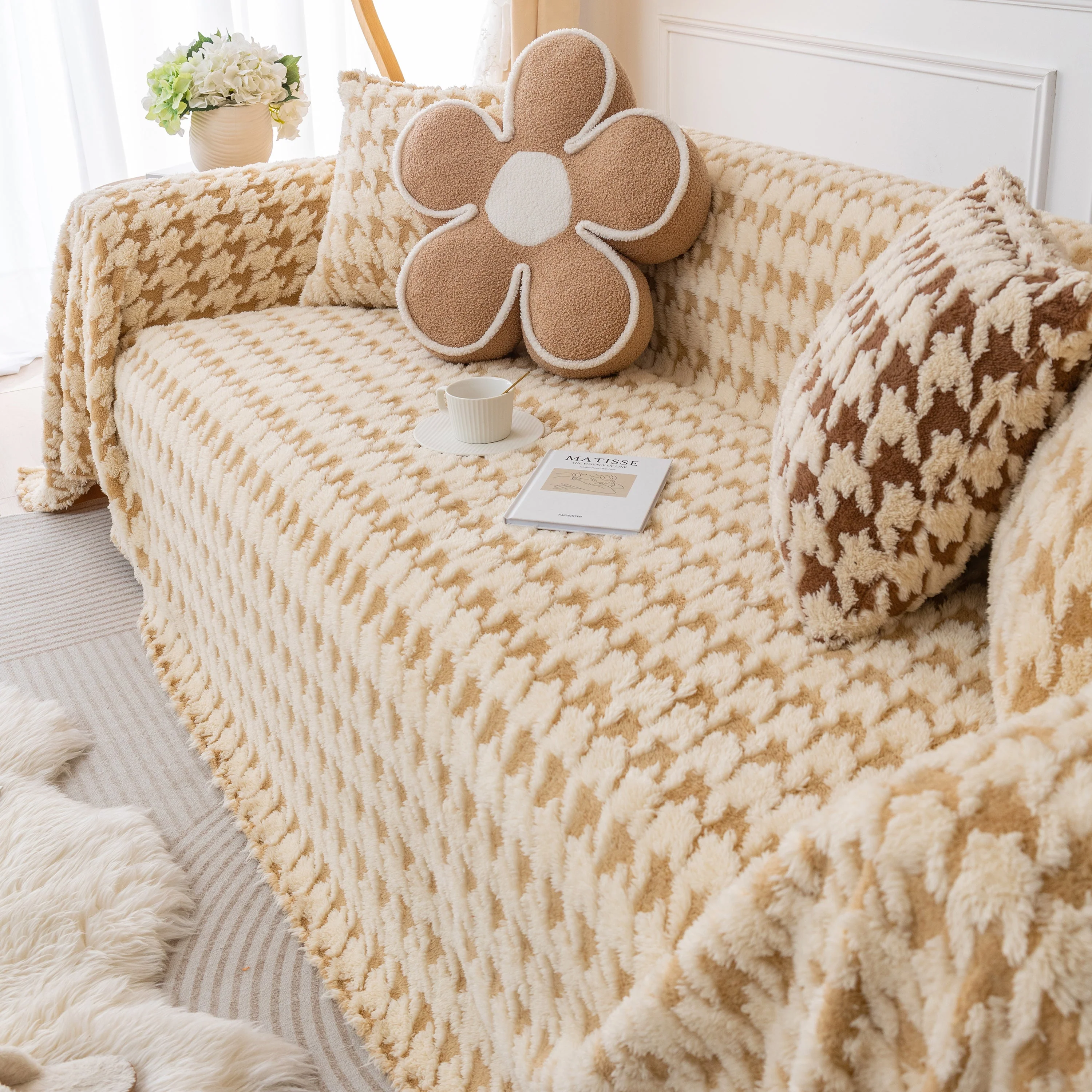 Luxury Plush Universal Couch Cover Blanket, Washable Couch Protector Houndstooth Sofa Covers - Image 40