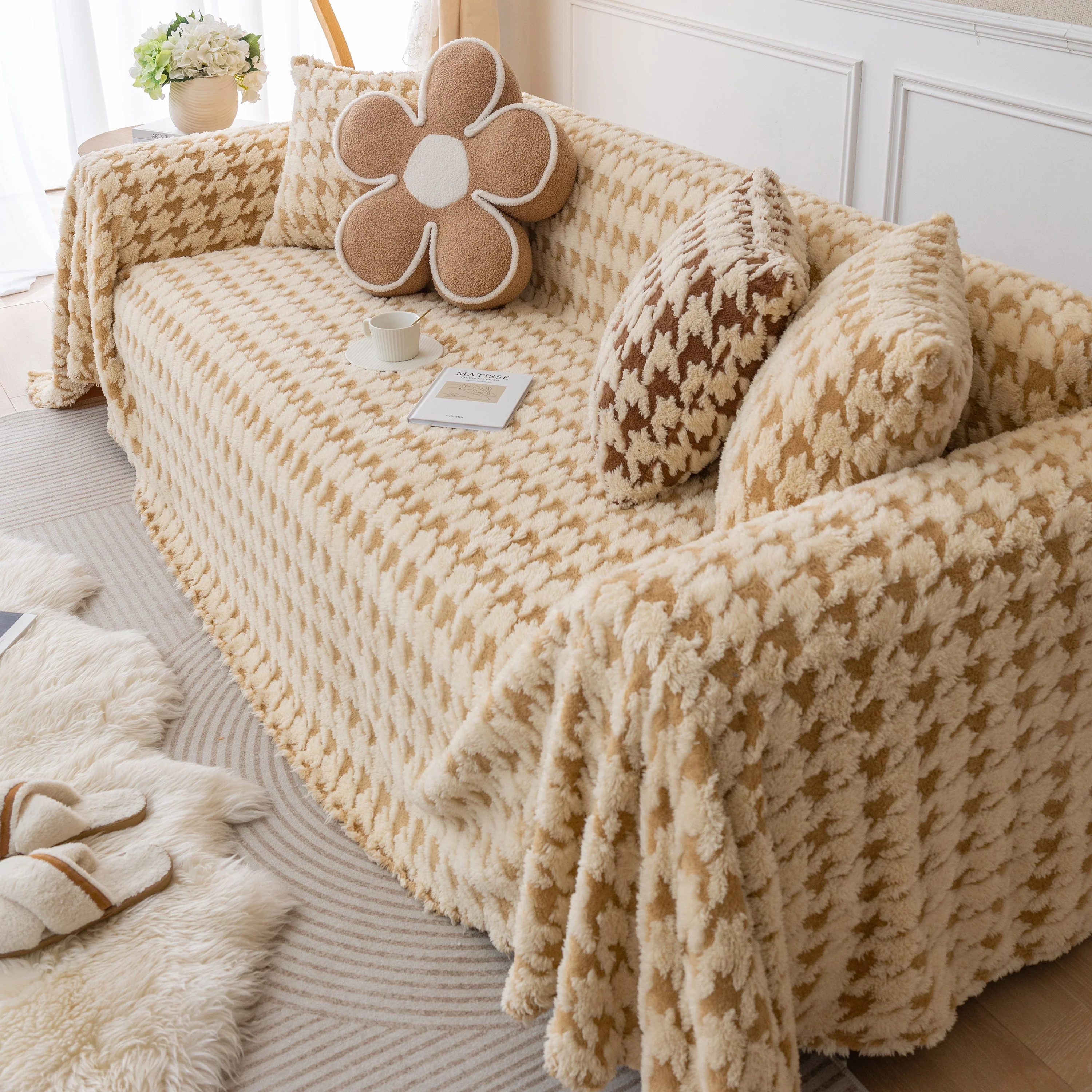 Luxury Plush Universal Couch Cover Blanket, Washable Couch Protector Houndstooth Sofa Covers - Image 41
