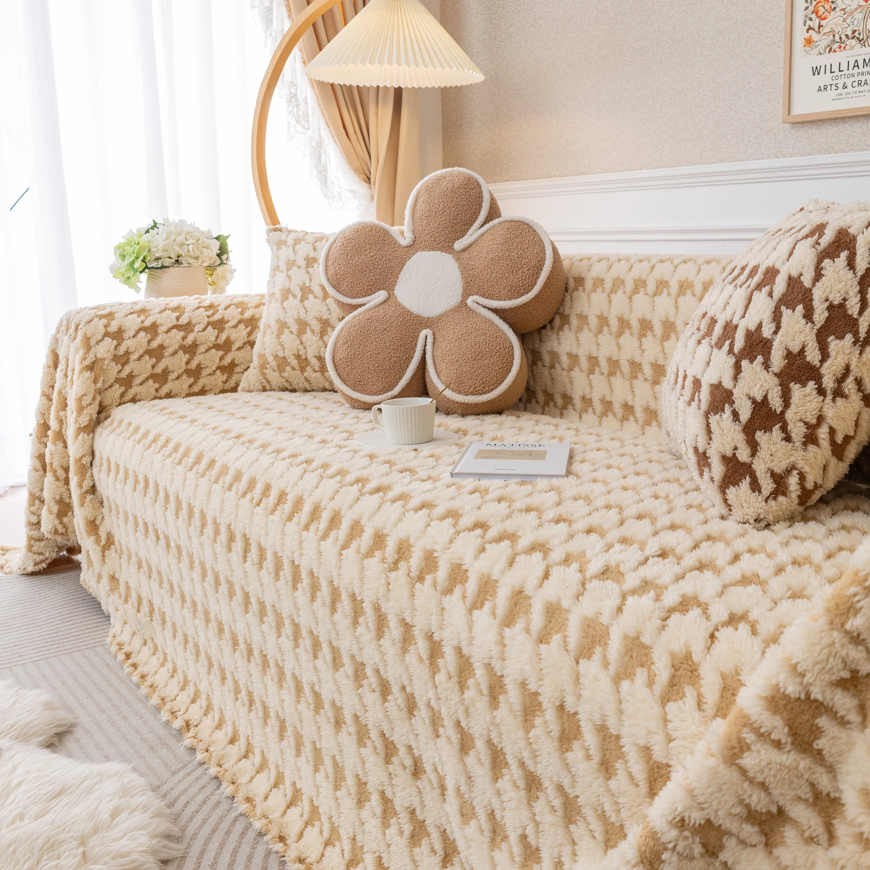 Luxury Plush Universal Couch Cover Blanket, Washable Couch Protector Houndstooth Sofa Covers - Image 42
