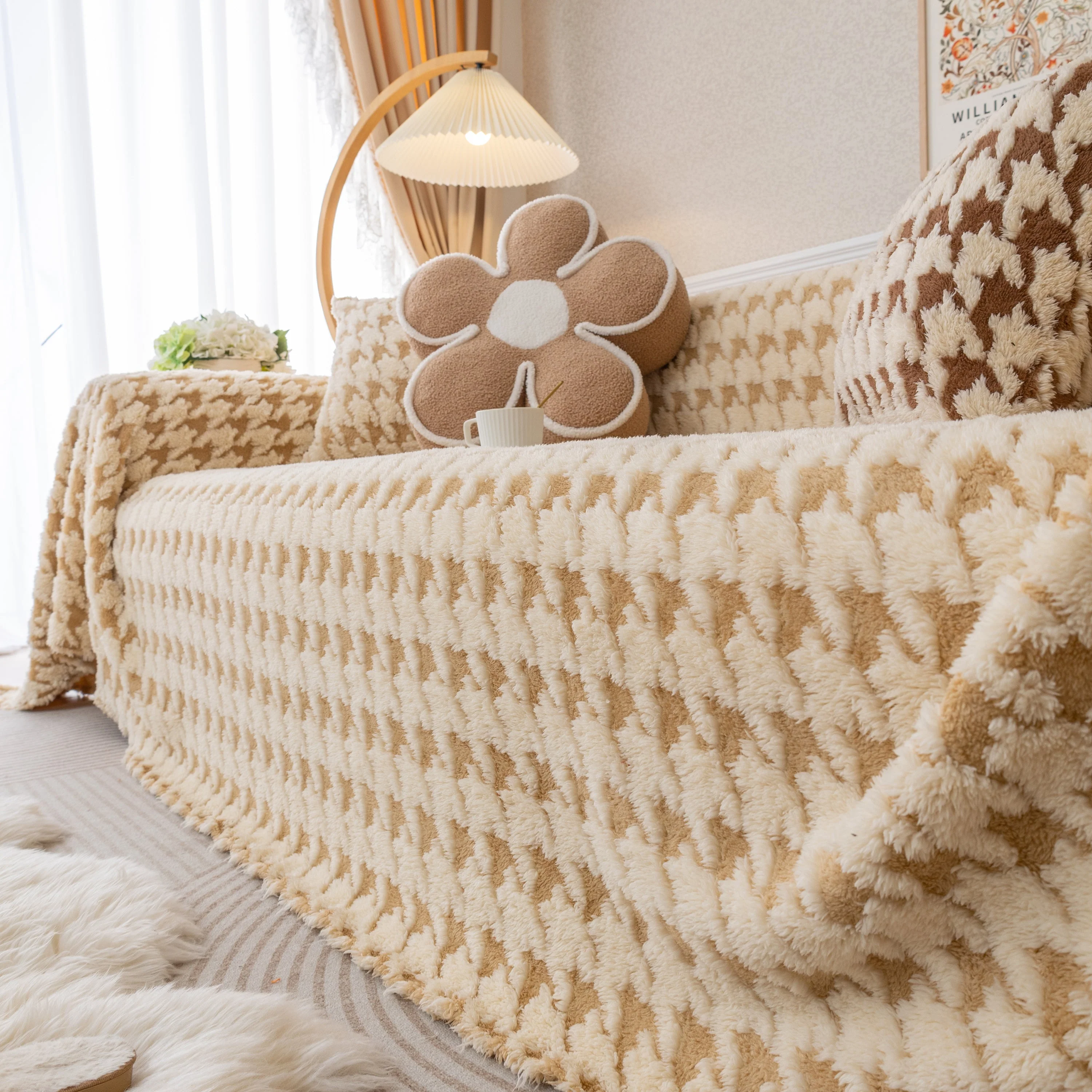 Luxury Plush Universal Couch Cover Blanket, Washable Couch Protector Houndstooth Sofa Covers - Image 43