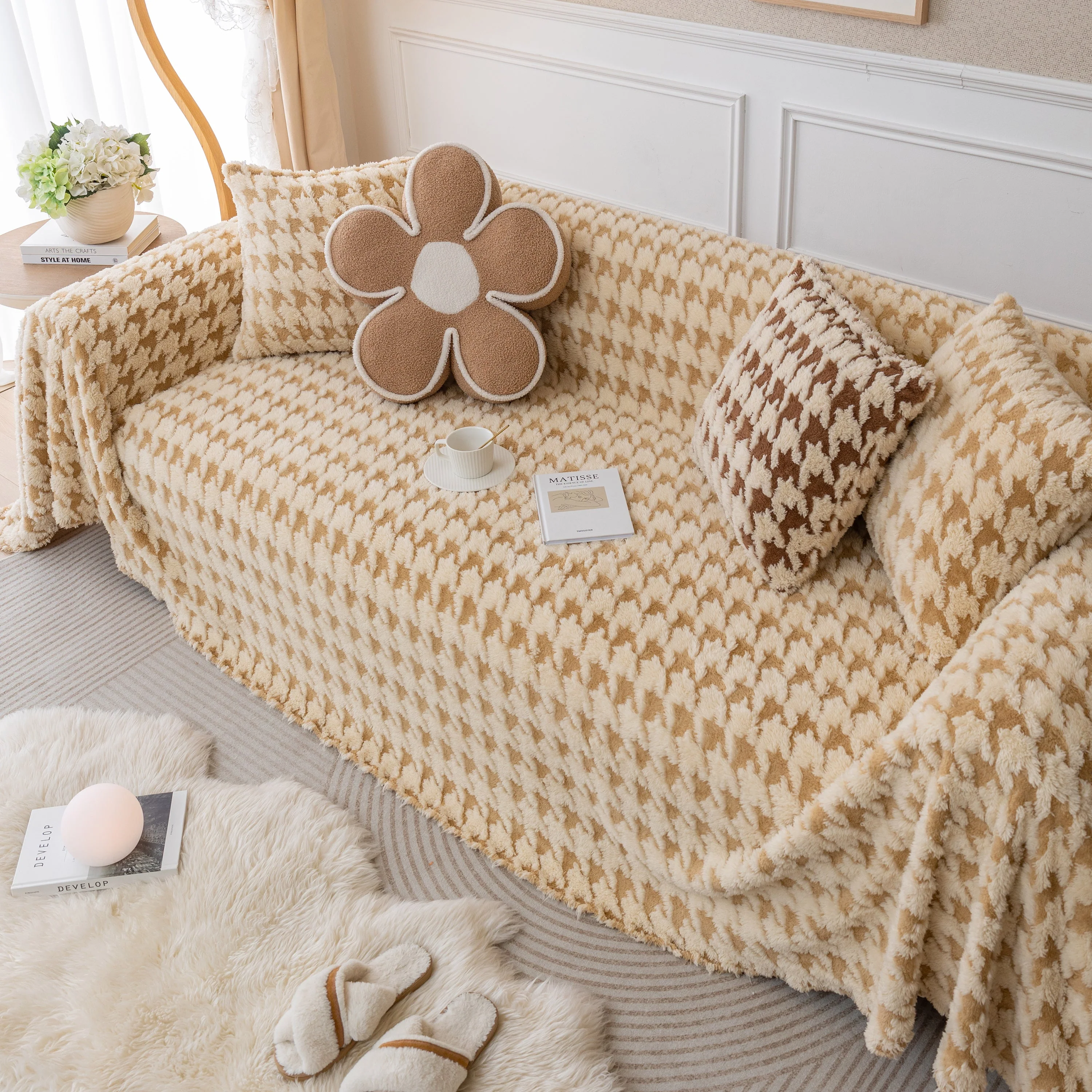 Luxury Plush Universal Couch Cover Blanket, Washable Couch Protector Houndstooth Sofa Covers - Image 44
