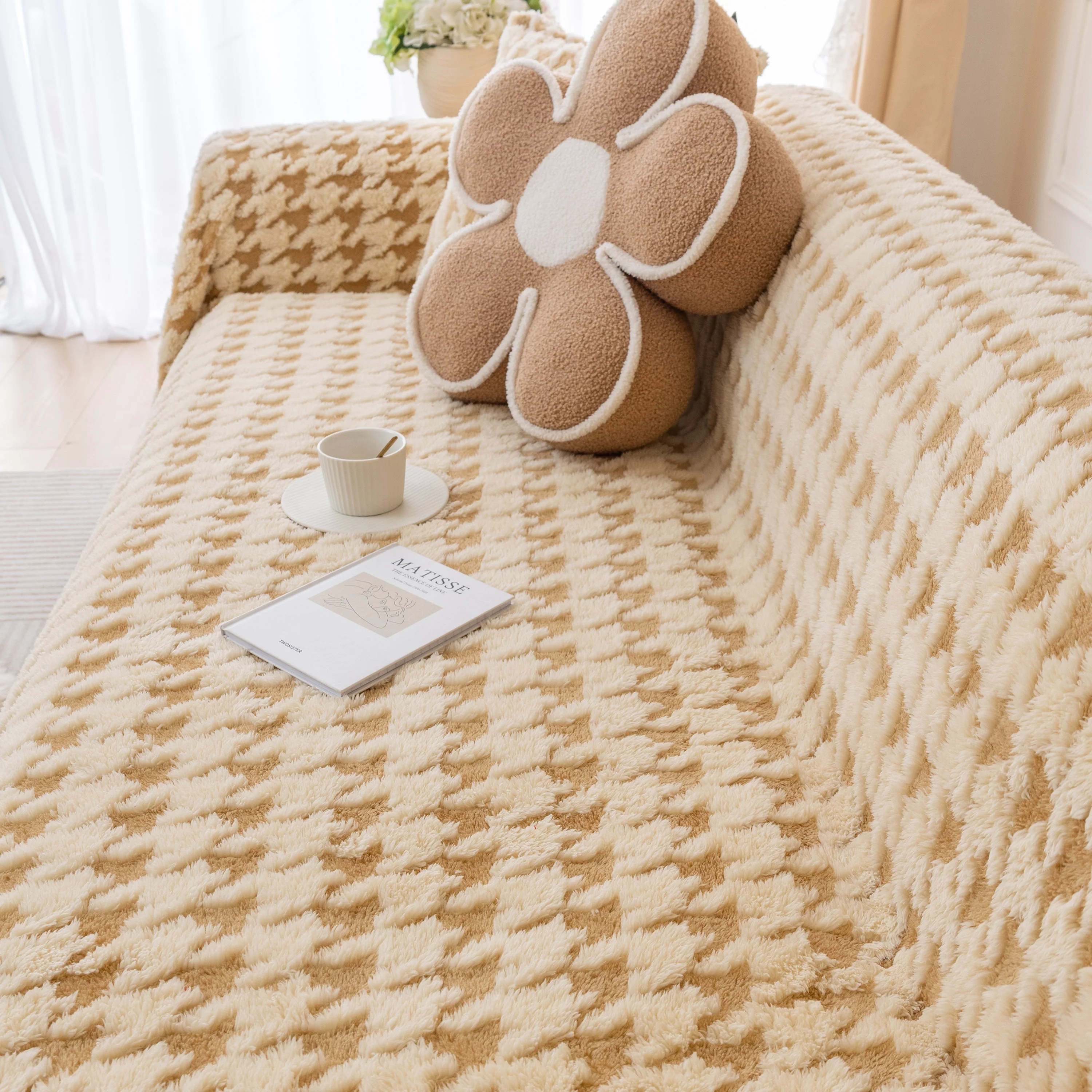 Luxury Plush Universal Couch Cover Blanket, Washable Couch Protector Houndstooth Sofa Covers - Image 45