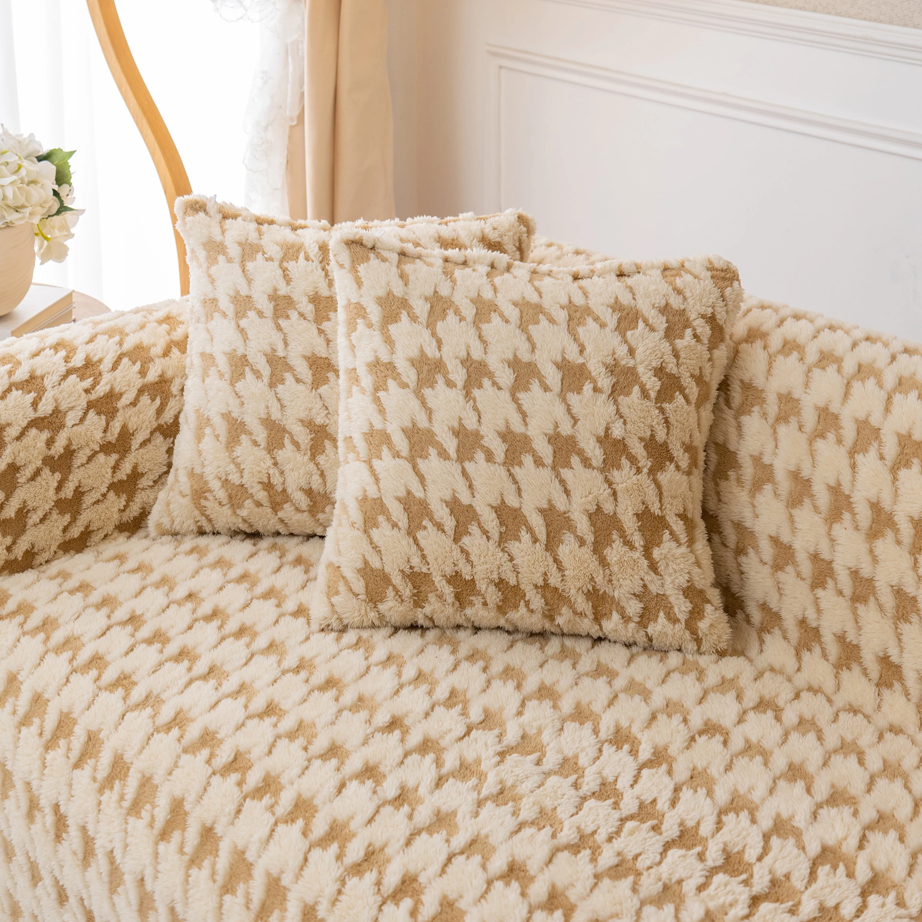 Luxury Plush Universal Couch Cover Blanket, Washable Couch Protector Houndstooth Sofa Covers - Image 47