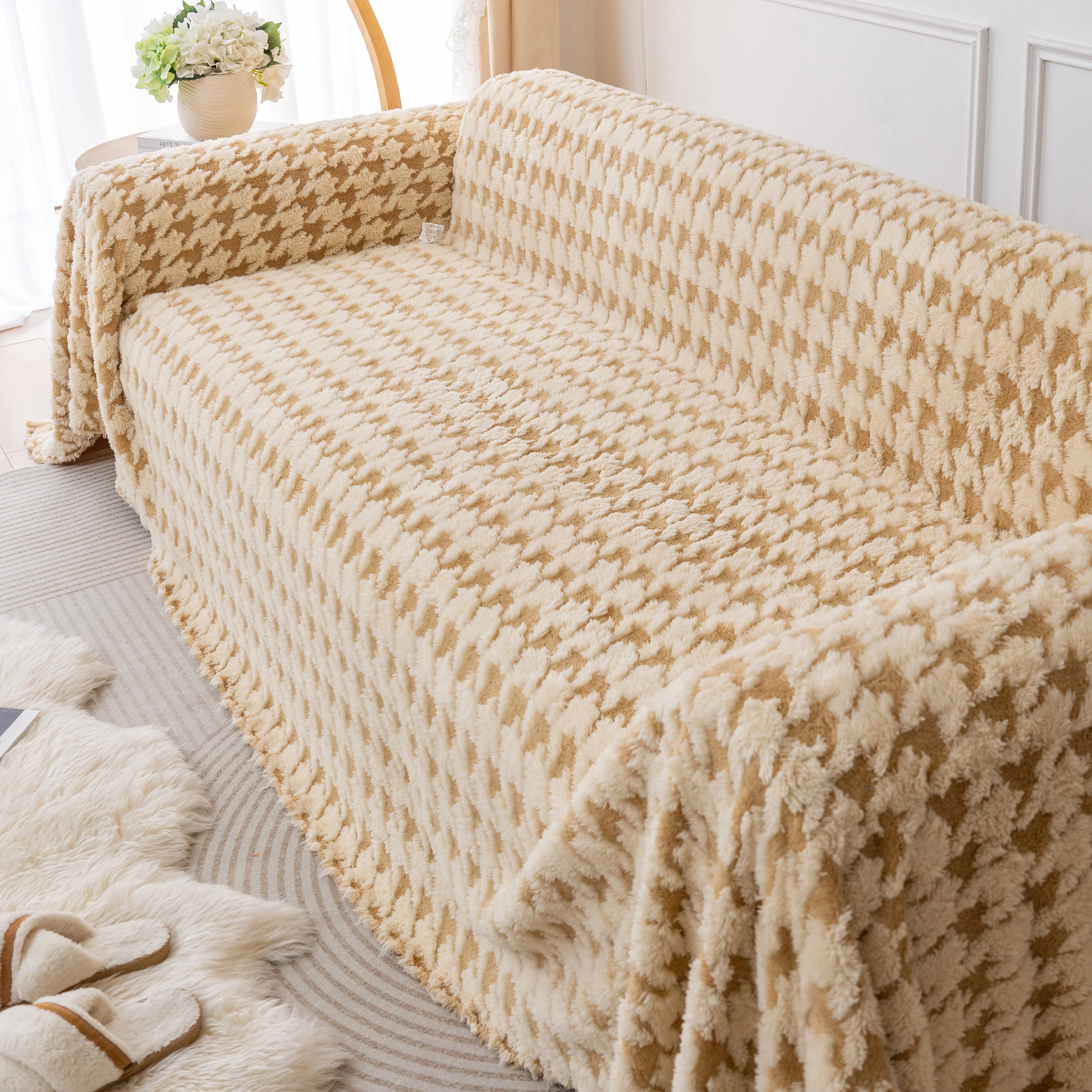 Luxury Plush Universal Couch Cover Blanket, Washable Couch Protector Houndstooth Sofa Covers - Image 49