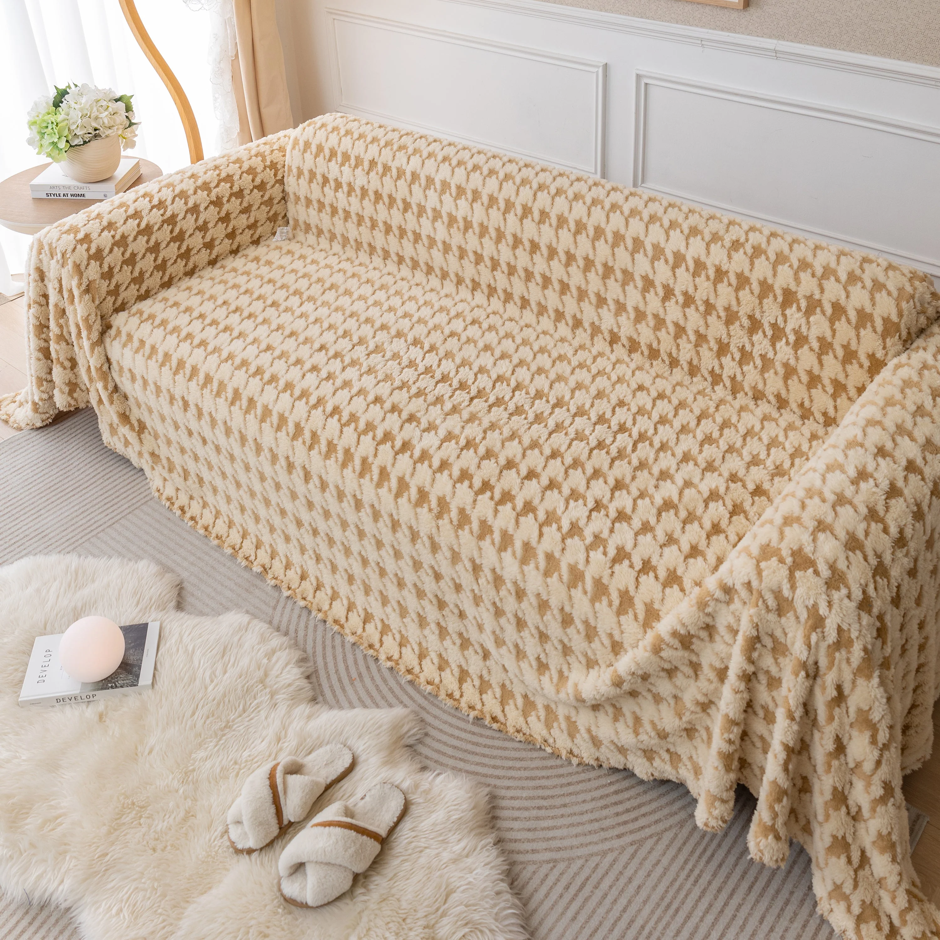 Luxury Plush Universal Couch Cover Blanket, Washable Couch Protector Houndstooth Sofa Covers - Image 50