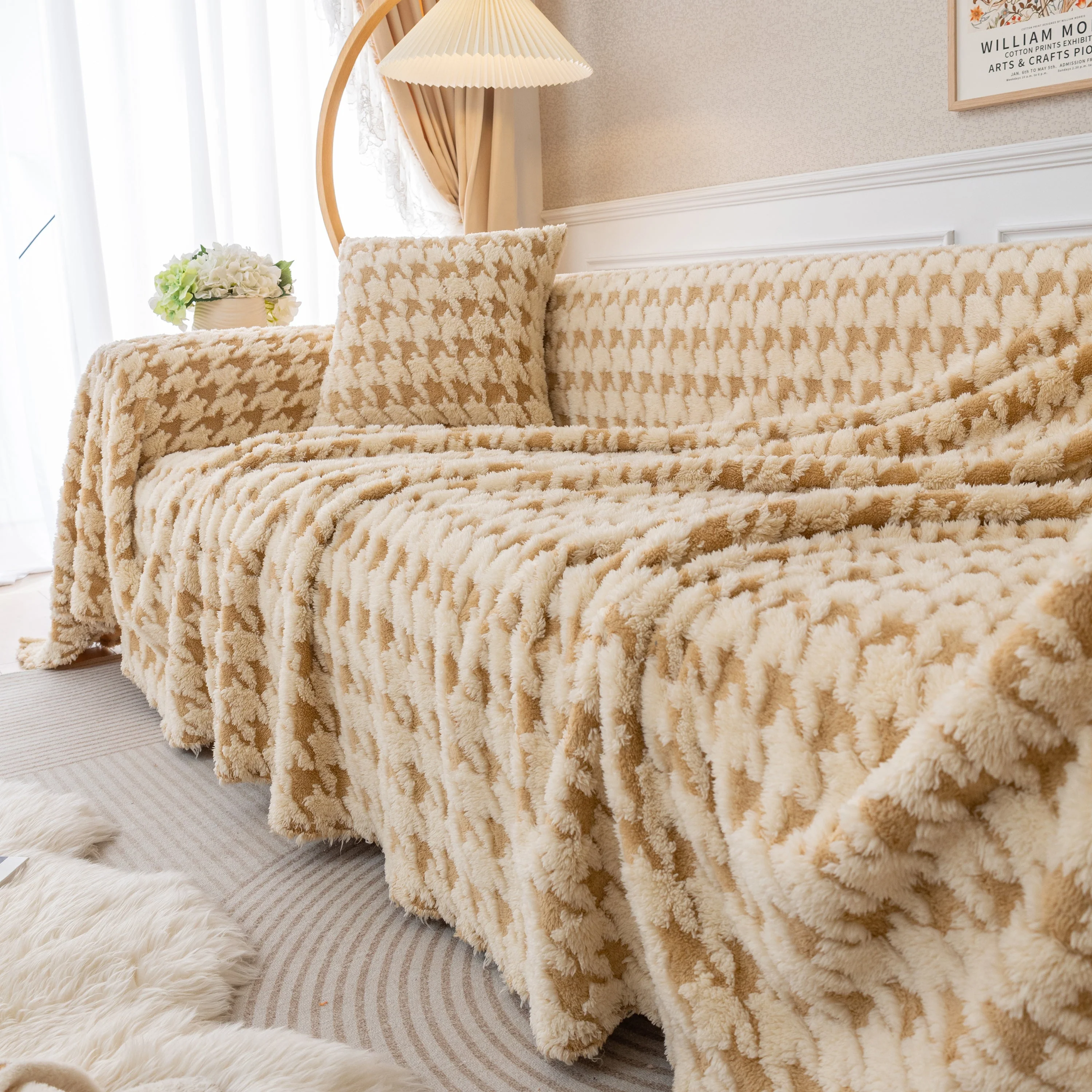 Luxury Plush Universal Couch Cover Blanket, Washable Couch Protector Houndstooth Sofa Covers - Image 52