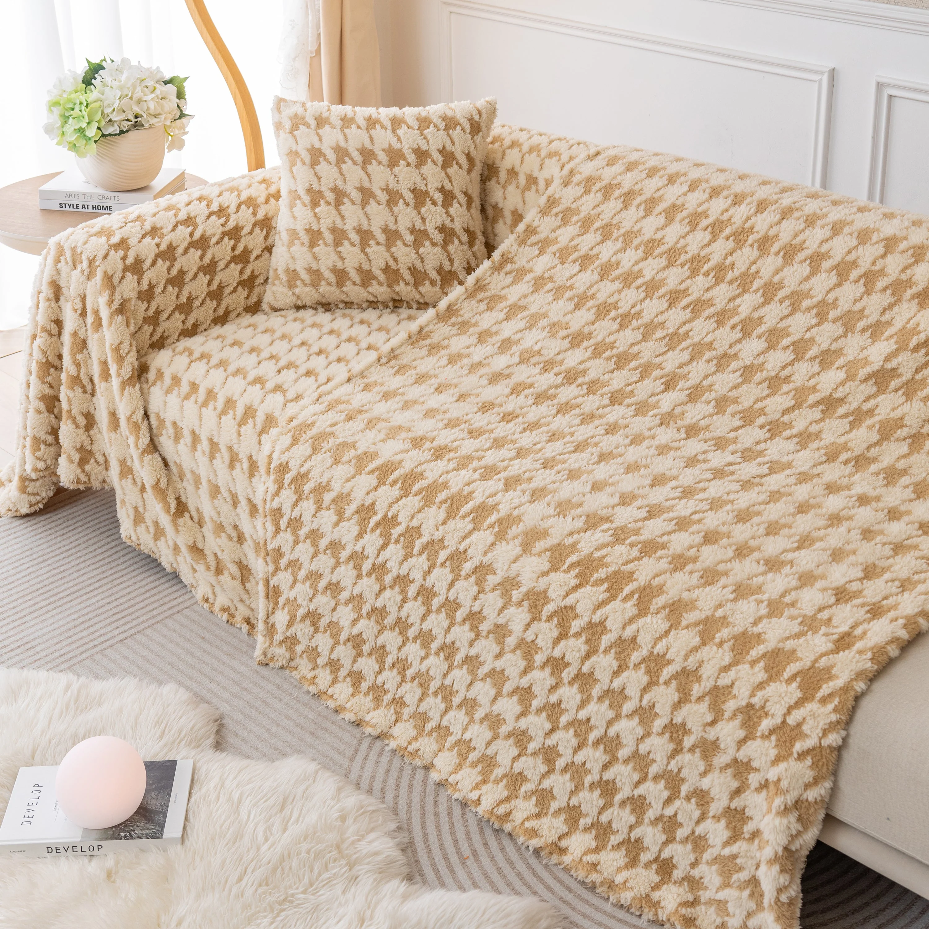 Luxury Plush Universal Couch Cover Blanket, Washable Couch Protector Houndstooth Sofa Covers - Image 53