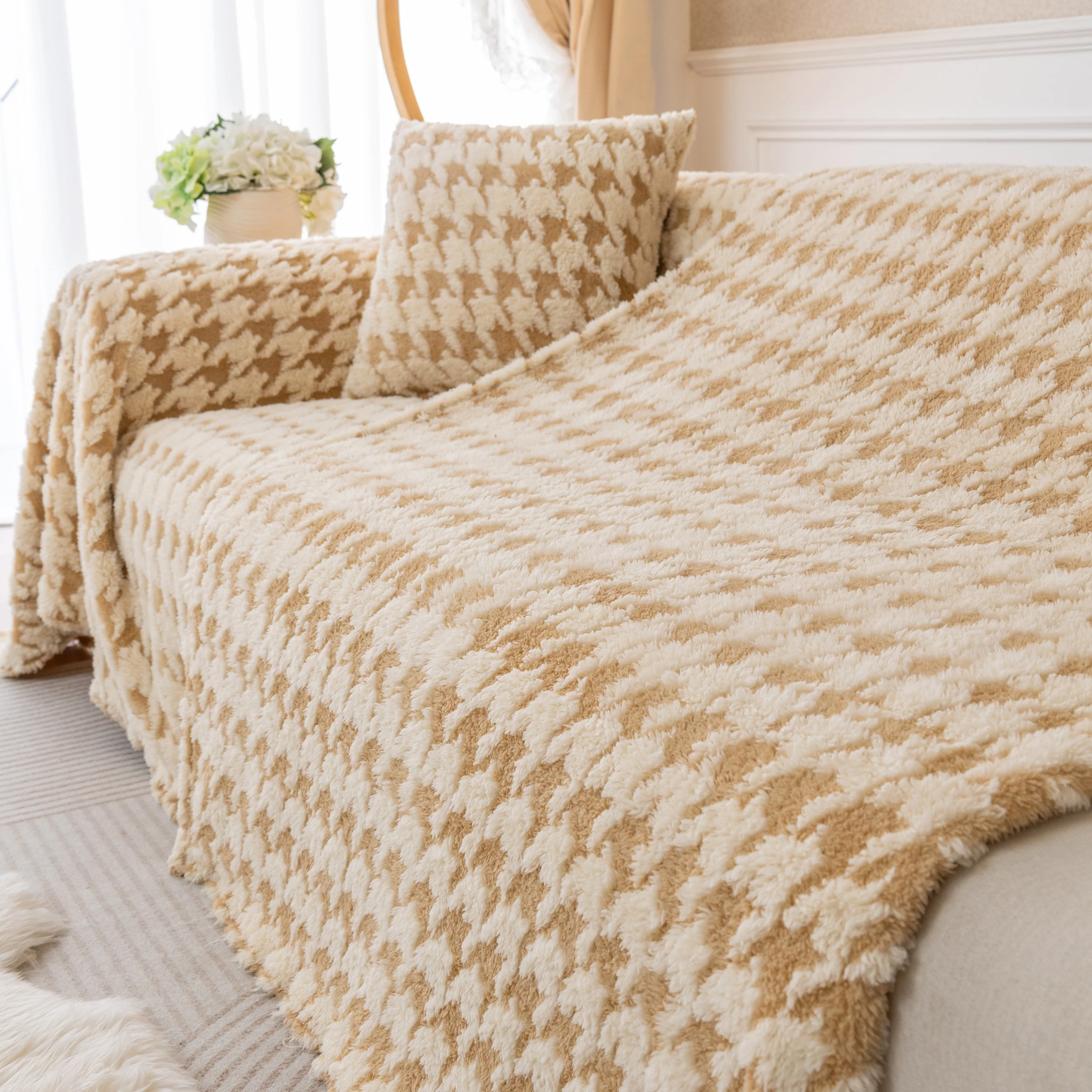 Luxury Plush Universal Couch Cover Blanket, Washable Couch Protector Houndstooth Sofa Covers - Image 54
