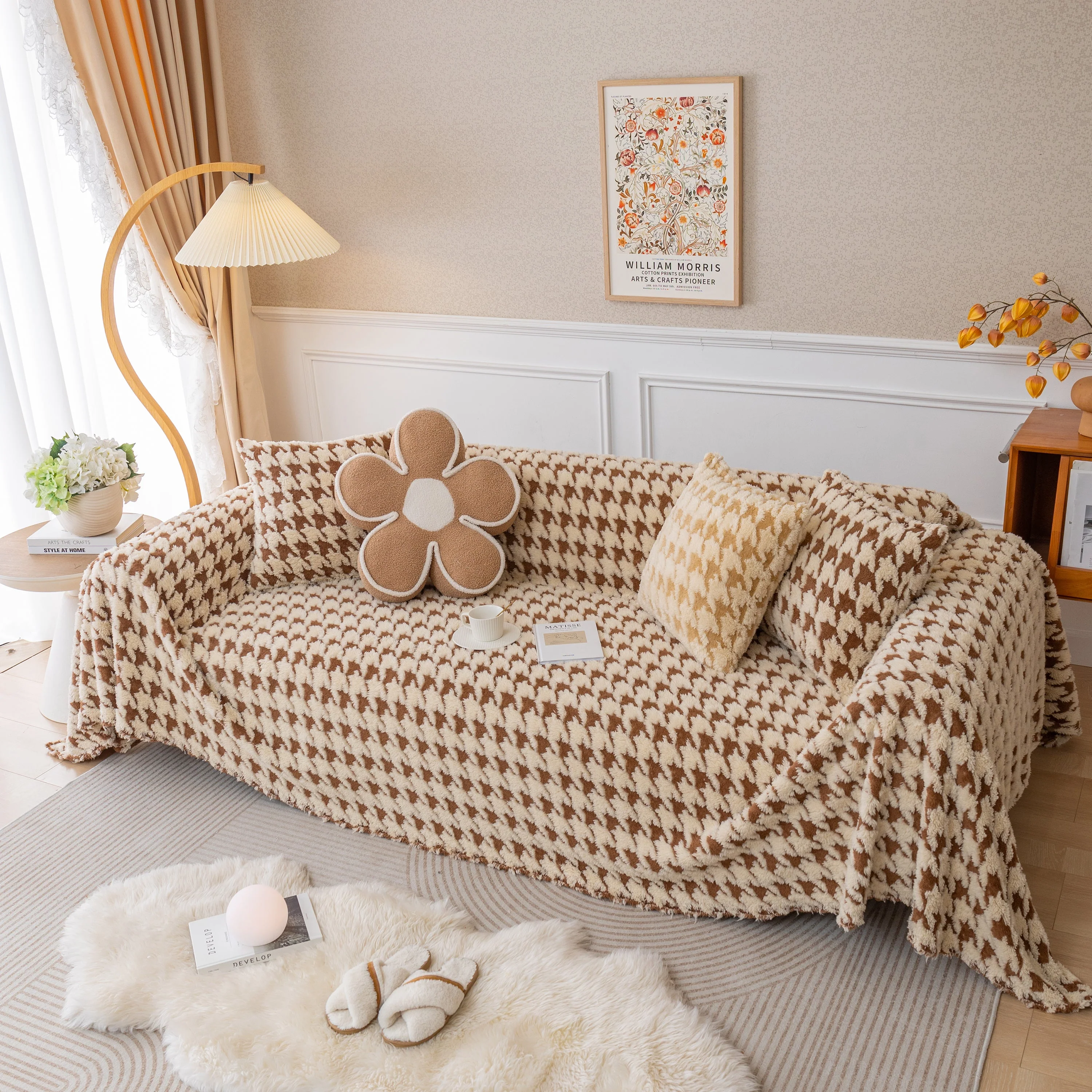Luxury Plush Universal Couch Cover Blanket, Washable Couch Protector Houndstooth Sofa Covers - Image 67