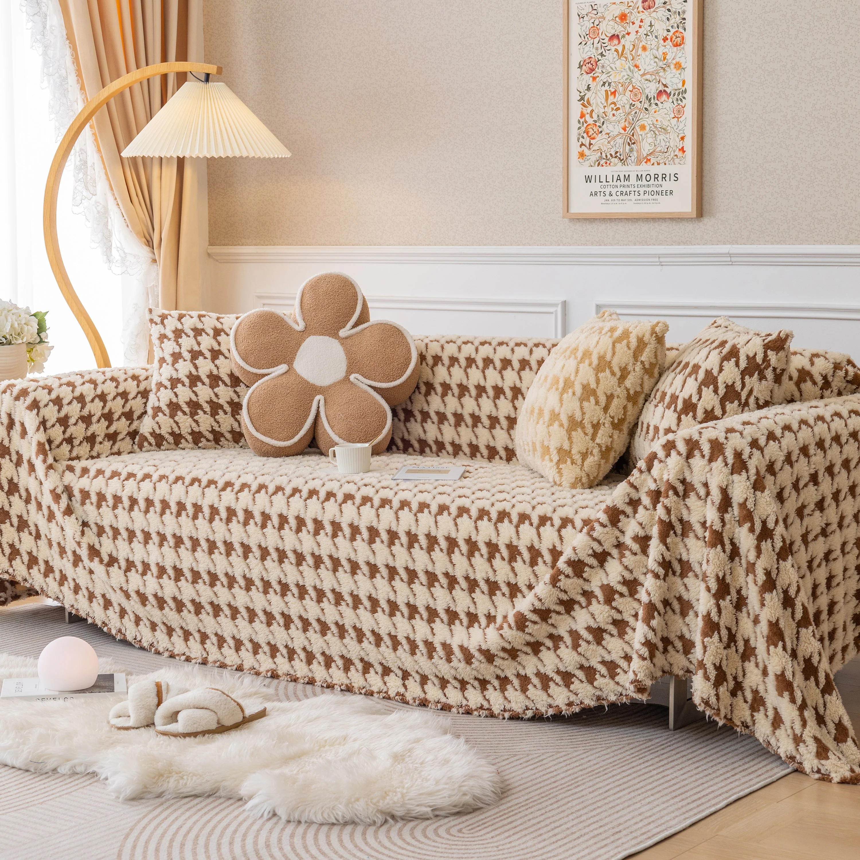Luxury Plush Universal Couch Cover Blanket, Washable Couch Protector Houndstooth Sofa Covers - Image 68
