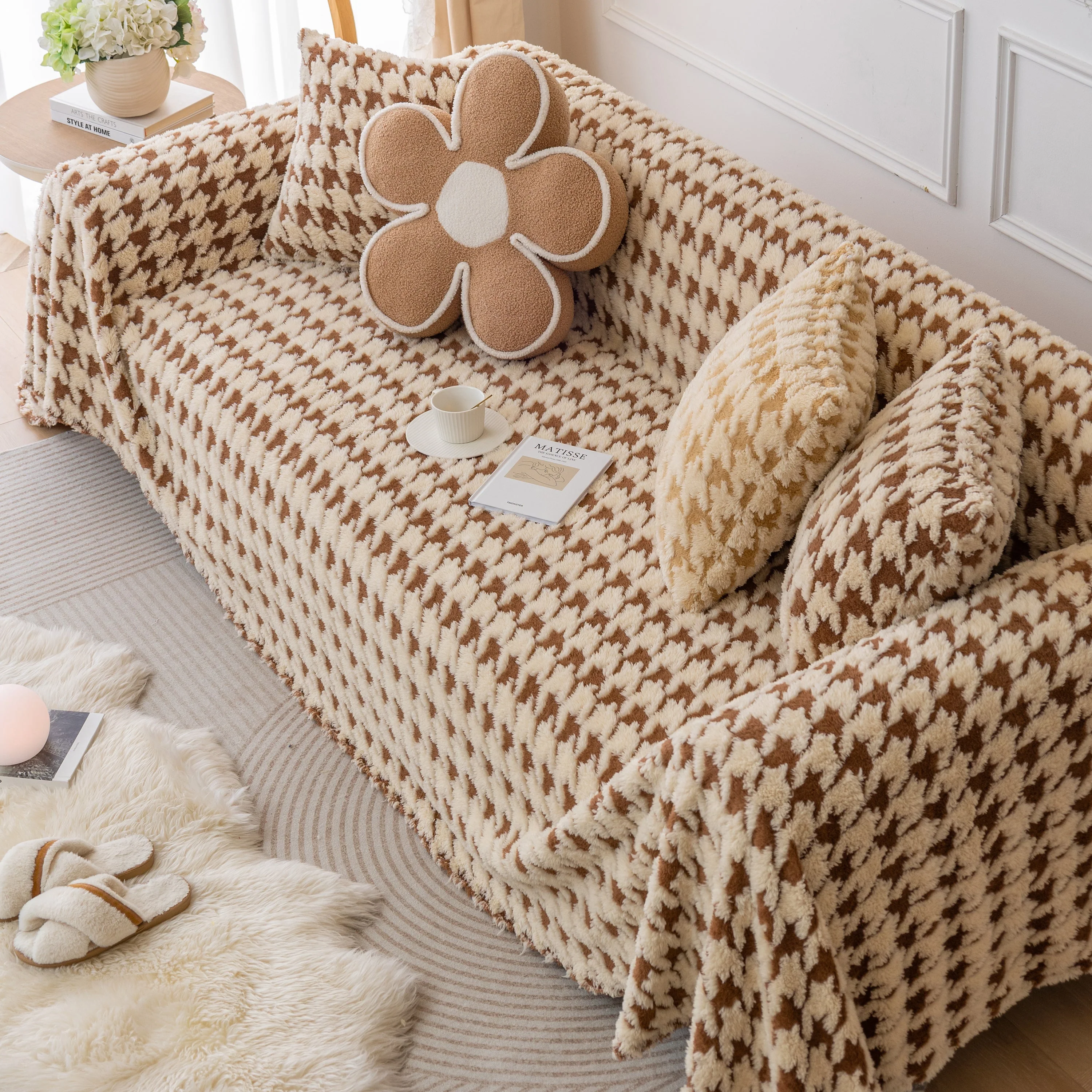 Luxury Plush Universal Couch Cover Blanket, Washable Couch Protector Houndstooth Sofa Covers - Image 69