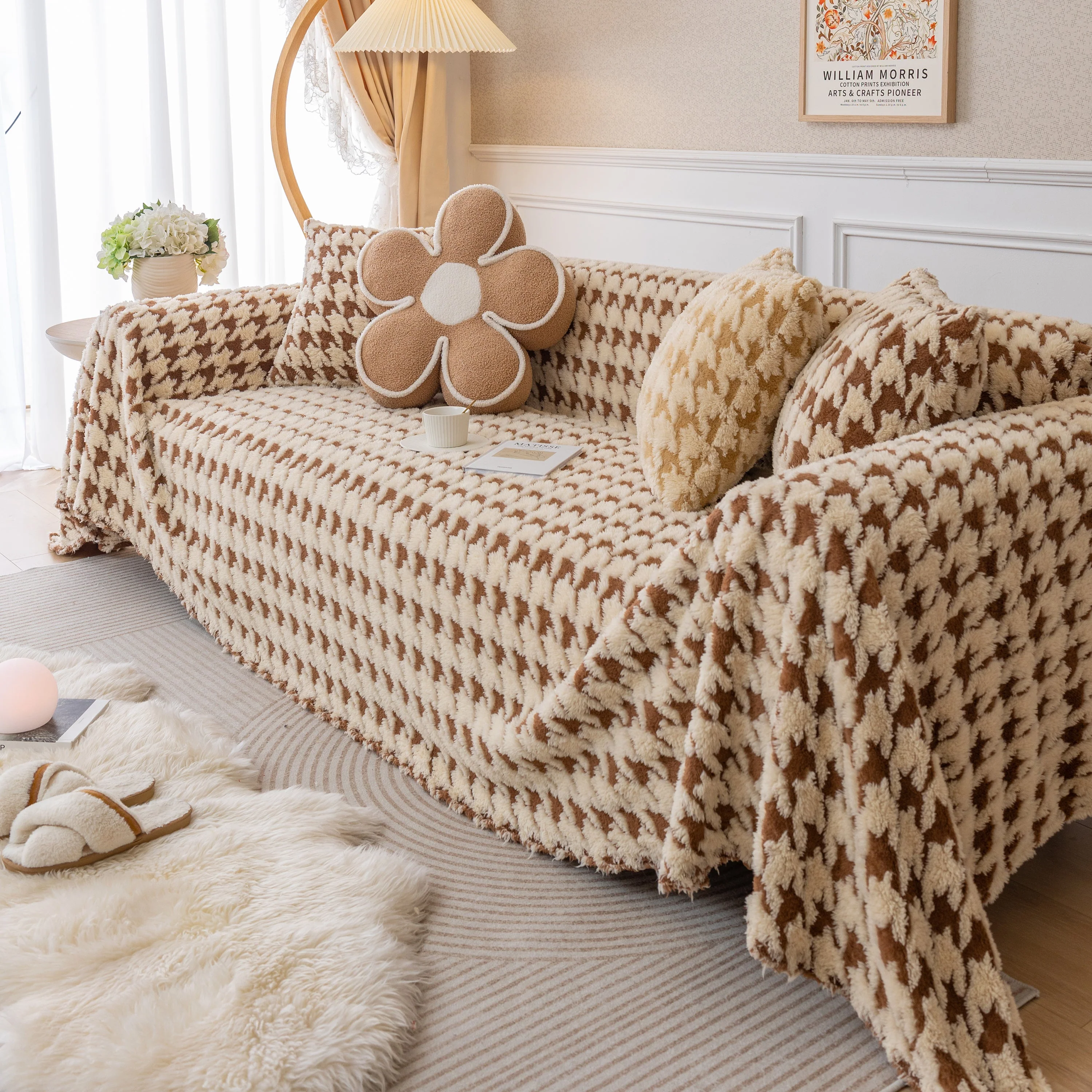 Luxury Plush Universal Couch Cover Blanket, Washable Couch Protector Houndstooth Sofa Covers - Image 70