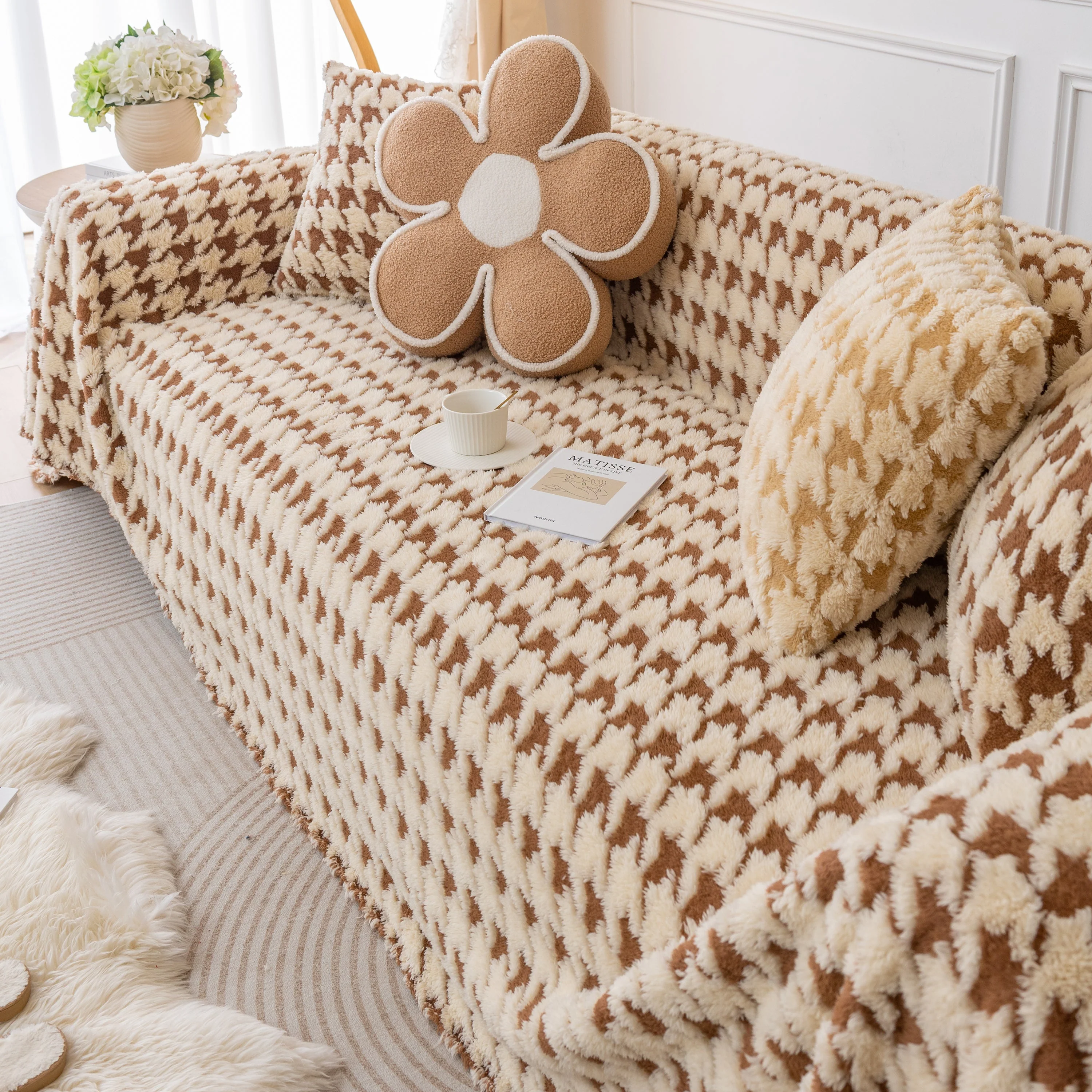 Luxury Plush Universal Couch Cover Blanket, Washable Couch Protector Houndstooth Sofa Covers - Image 71