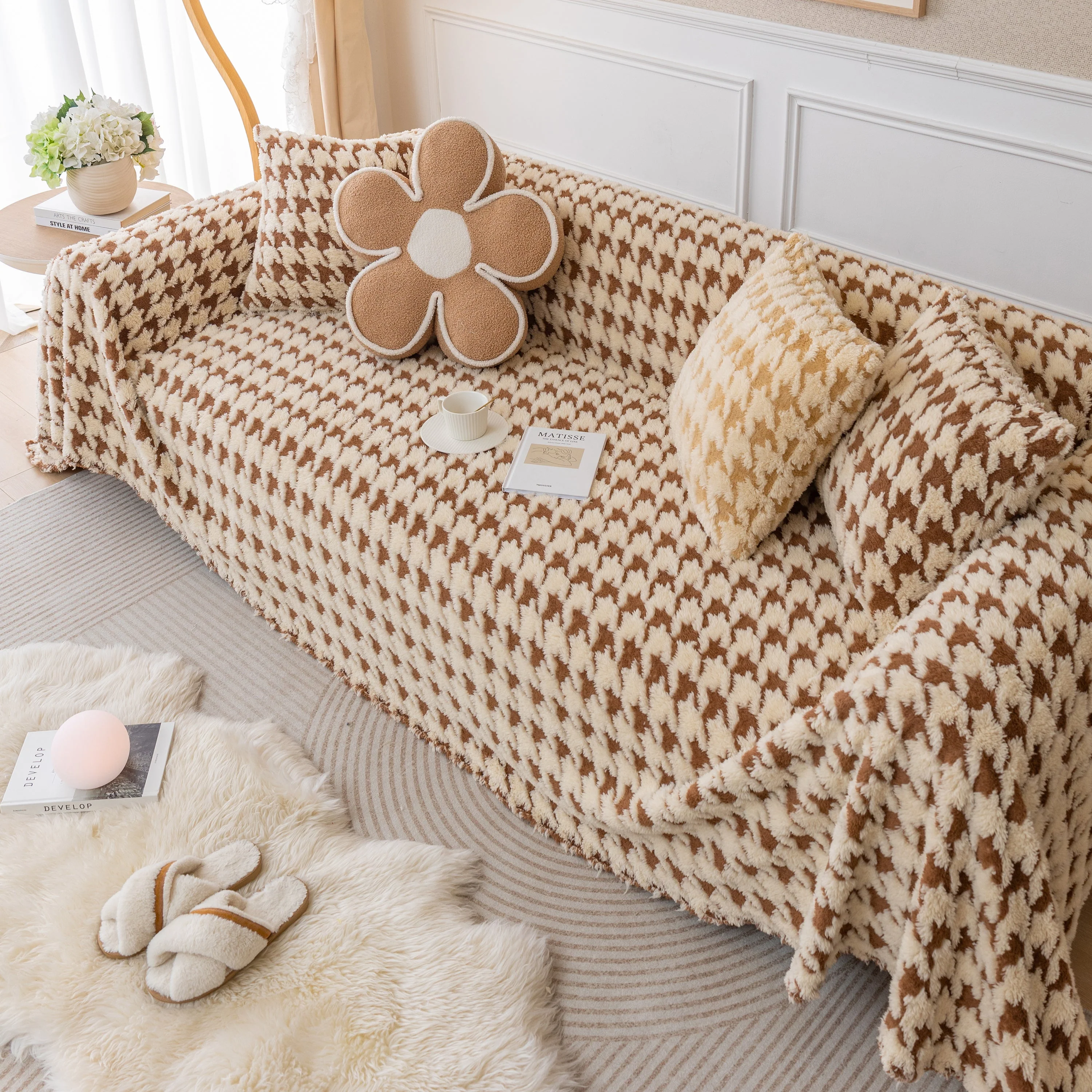 Luxury Plush Universal Couch Cover Blanket, Washable Couch Protector Houndstooth Sofa Covers - Image 72