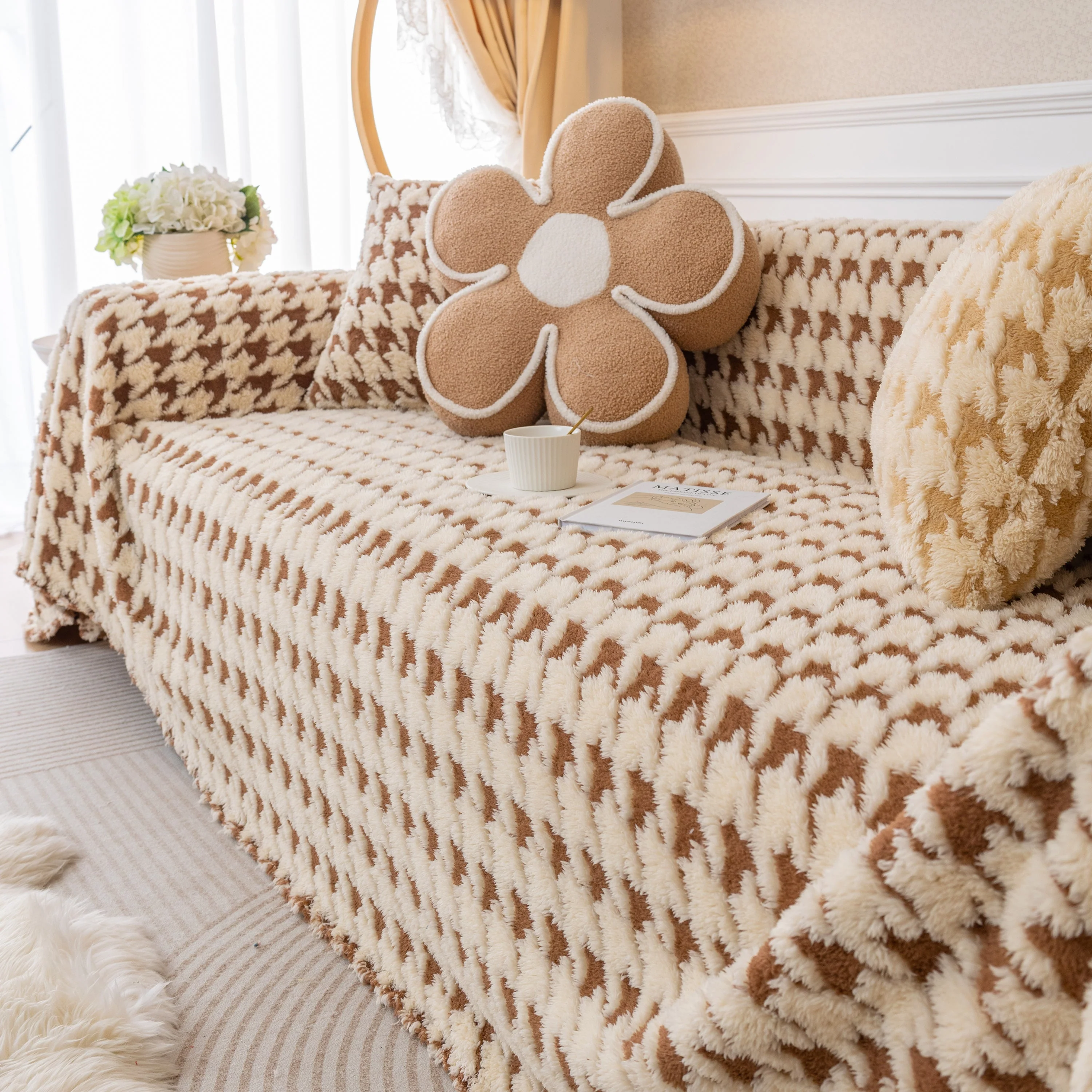 Luxury Plush Universal Couch Cover Blanket, Washable Couch Protector Houndstooth Sofa Covers - Image 74