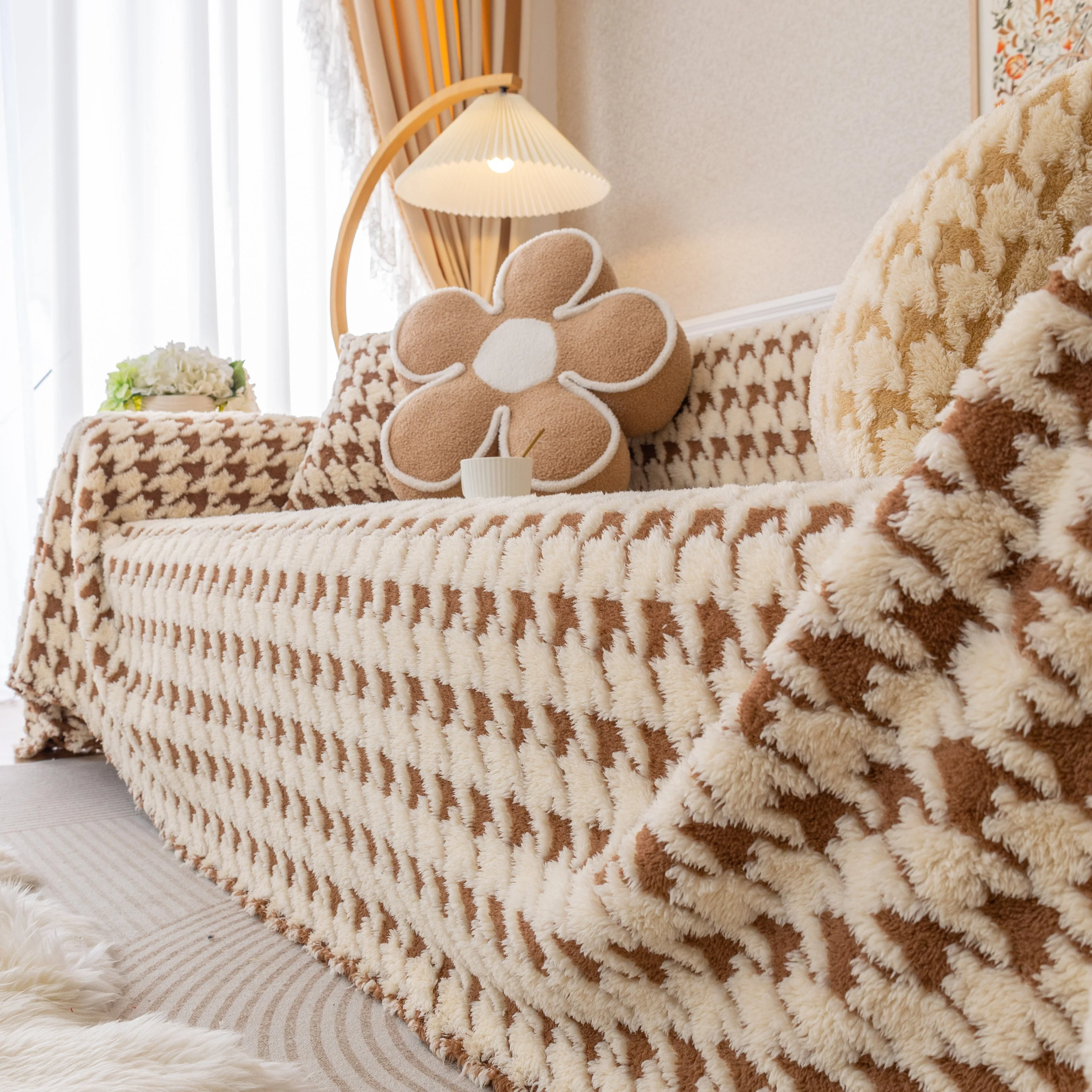 Luxury Plush Universal Couch Cover Blanket, Washable Couch Protector Houndstooth Sofa Covers - Image 75