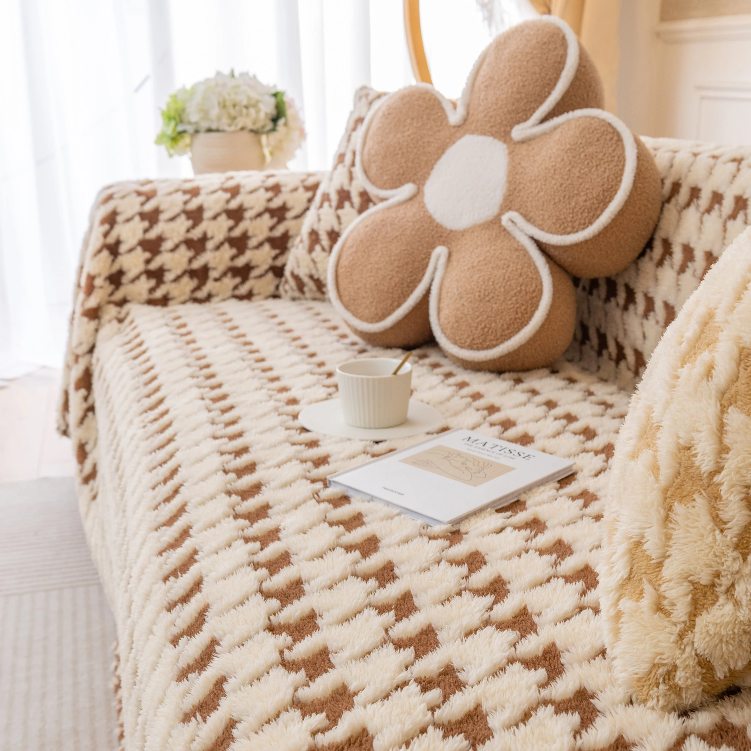 Luxury Plush Universal Couch Cover Blanket, Washable Couch Protector Houndstooth Sofa Covers - Image 76