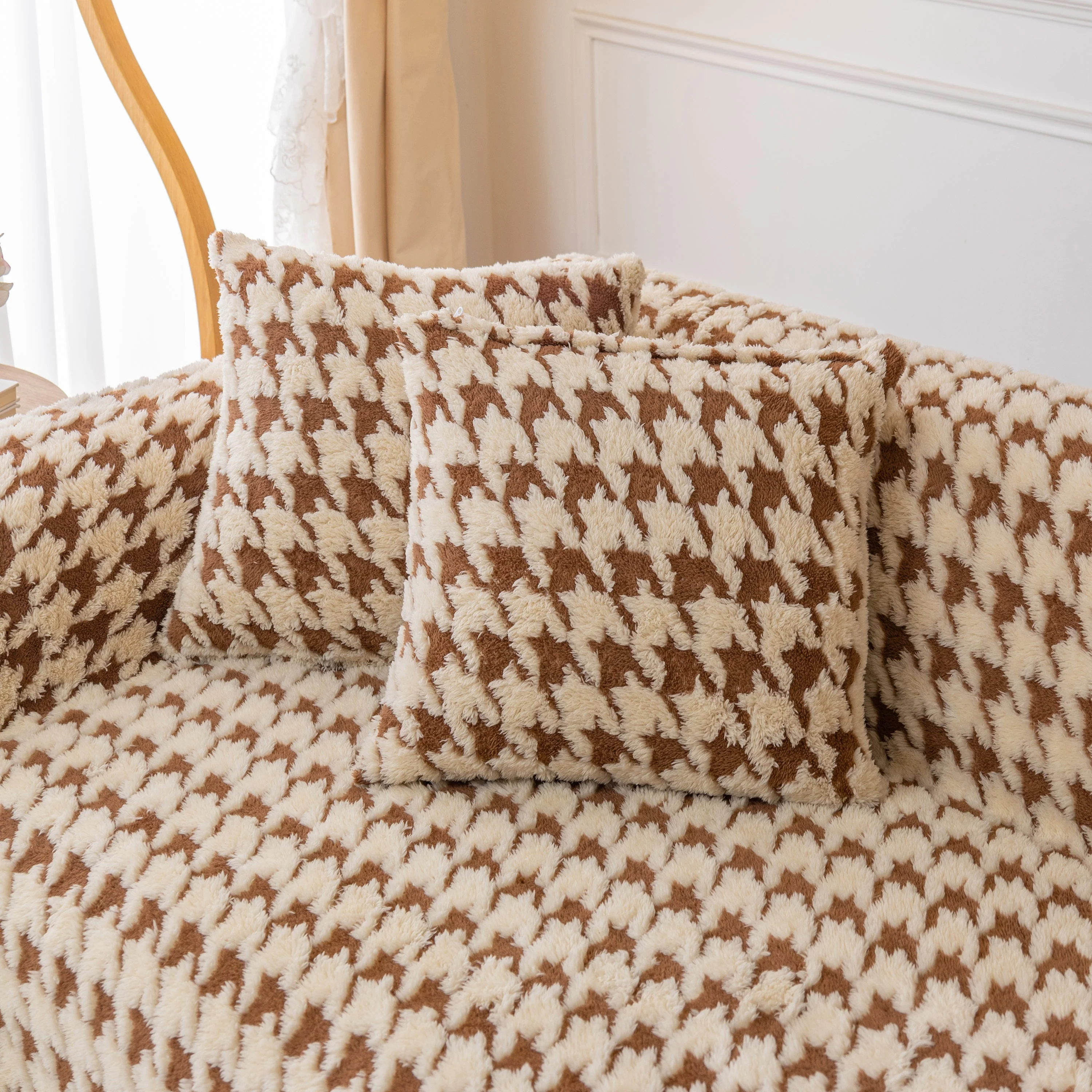 Luxury Plush Universal Couch Cover Blanket, Washable Couch Protector Houndstooth Sofa Covers - Image 78