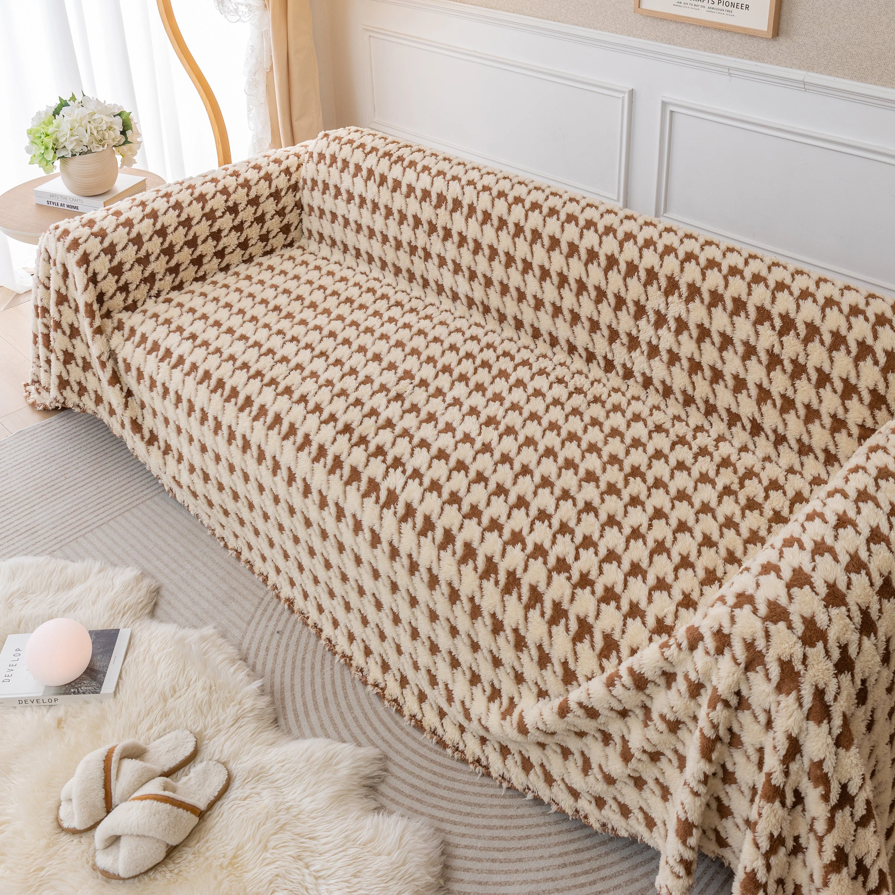 Luxury Plush Universal Couch Cover Blanket, Washable Couch Protector Houndstooth Sofa Covers - Image 80