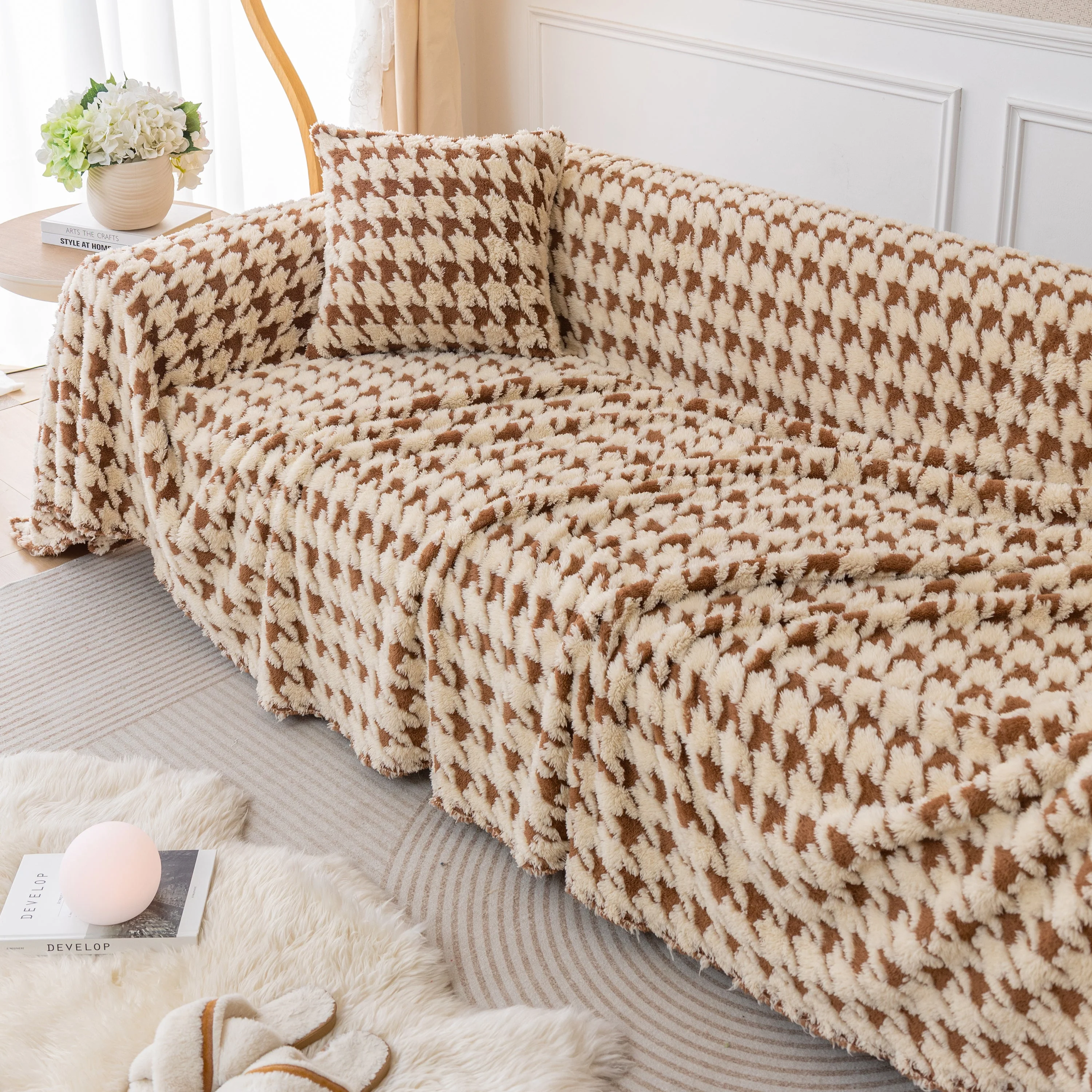 Luxury Plush Universal Couch Cover Blanket, Washable Couch Protector Houndstooth Sofa Covers - Image 82