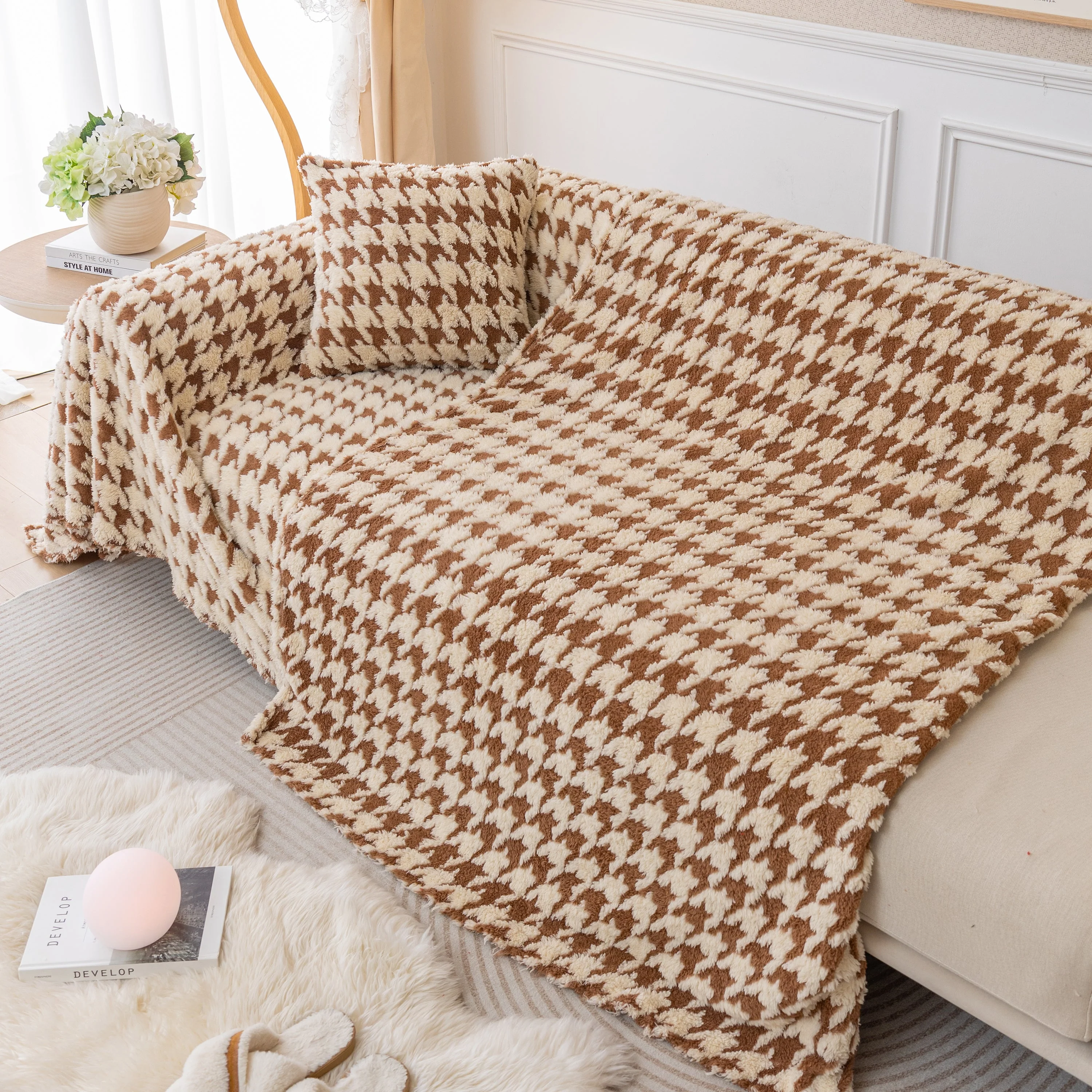 Luxury Plush Universal Couch Cover Blanket, Washable Couch Protector Houndstooth Sofa Covers - Image 84