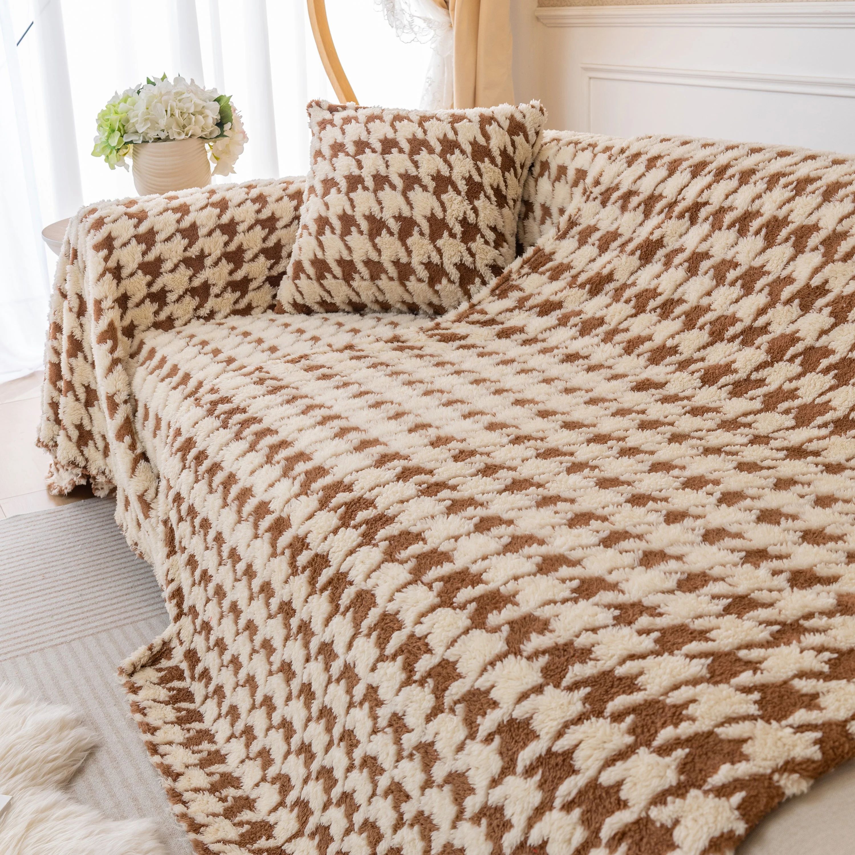 Luxury Plush Universal Couch Cover Blanket, Washable Couch Protector Houndstooth Sofa Covers - Image 85