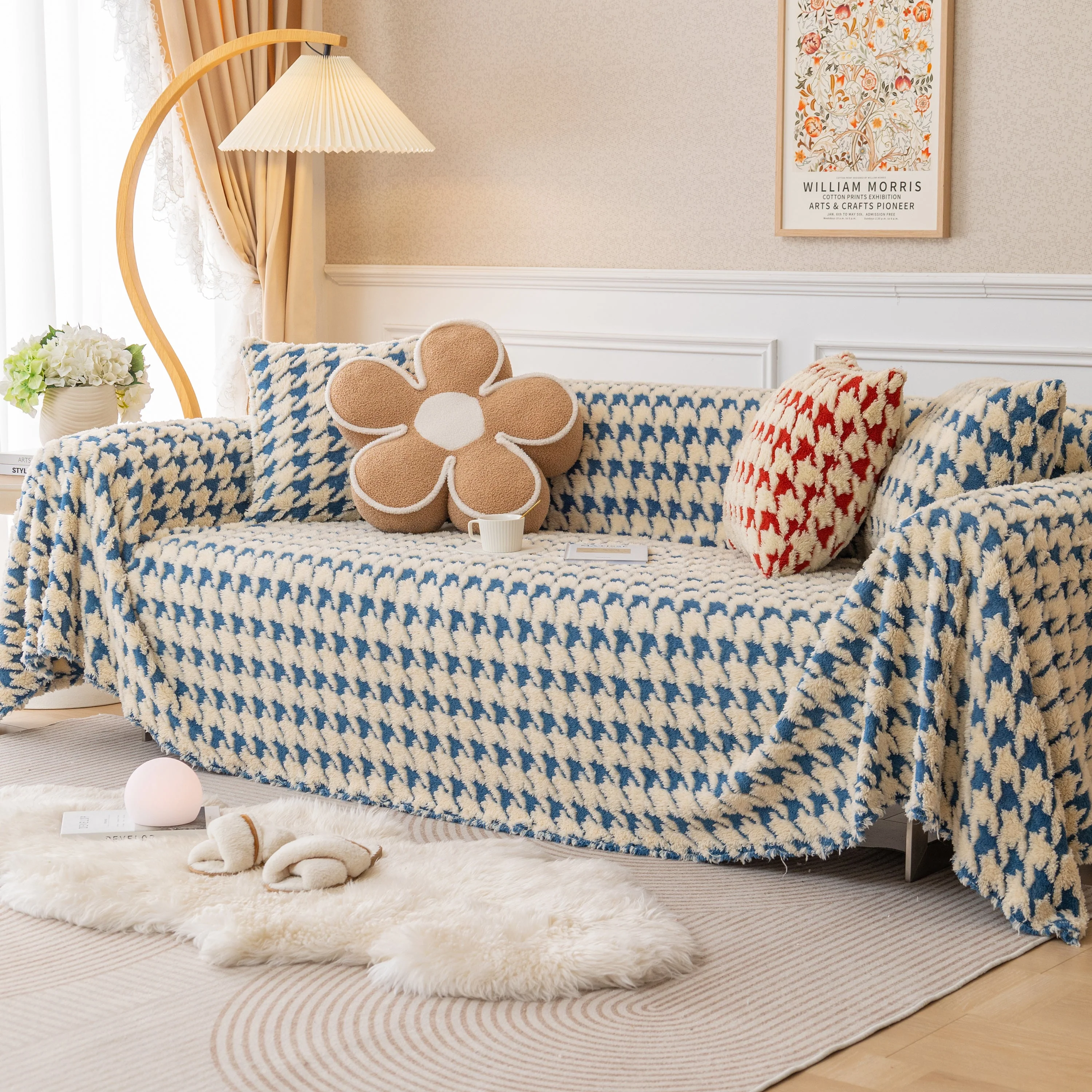 Luxury Plush Universal Couch Cover Blanket, Washable Couch Protector Houndstooth Sofa Covers - Image 99