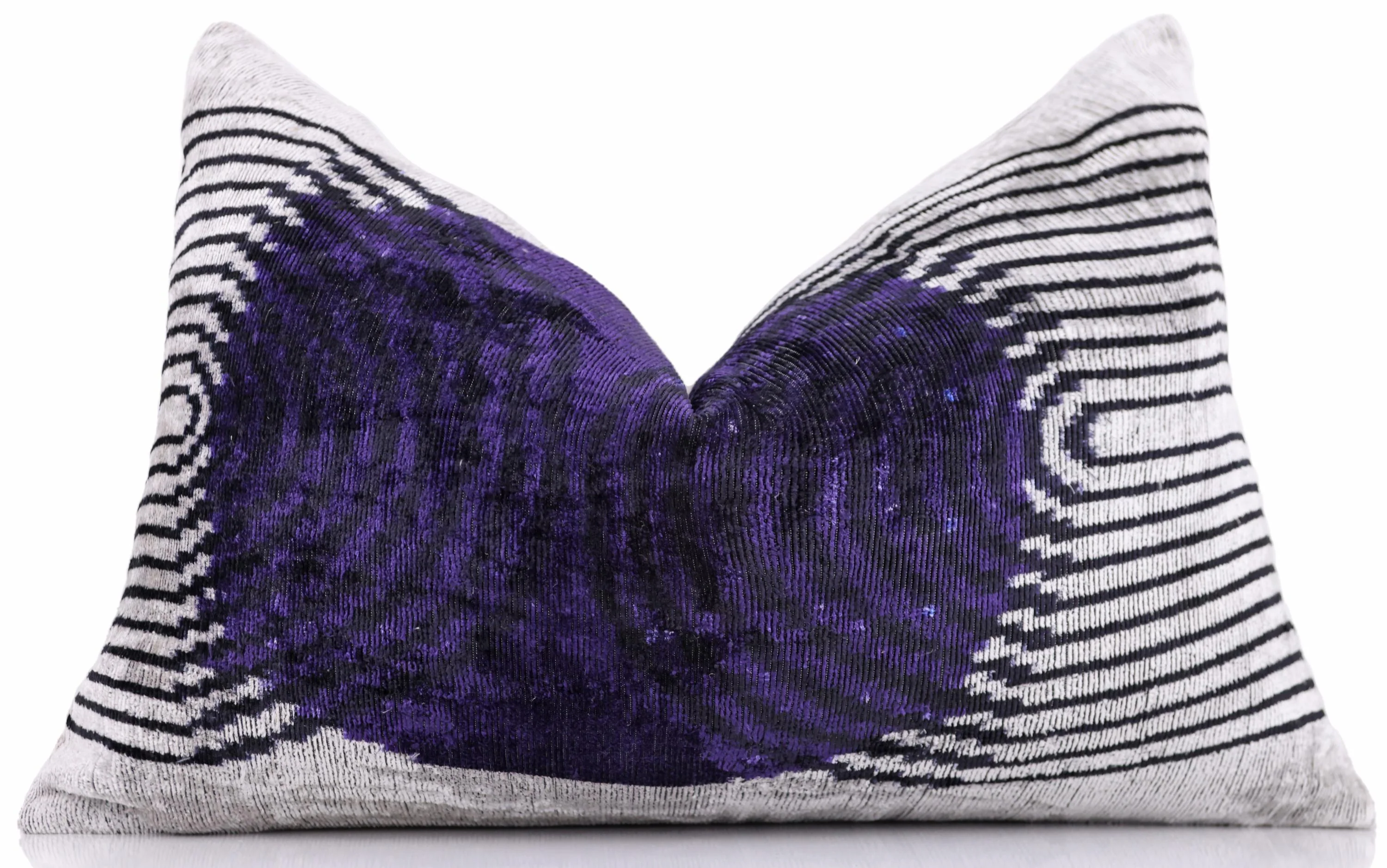 Luxury Purple Silk Velvet Throw Pillow 16x24 – Handmade Modern Geometric Lumbar