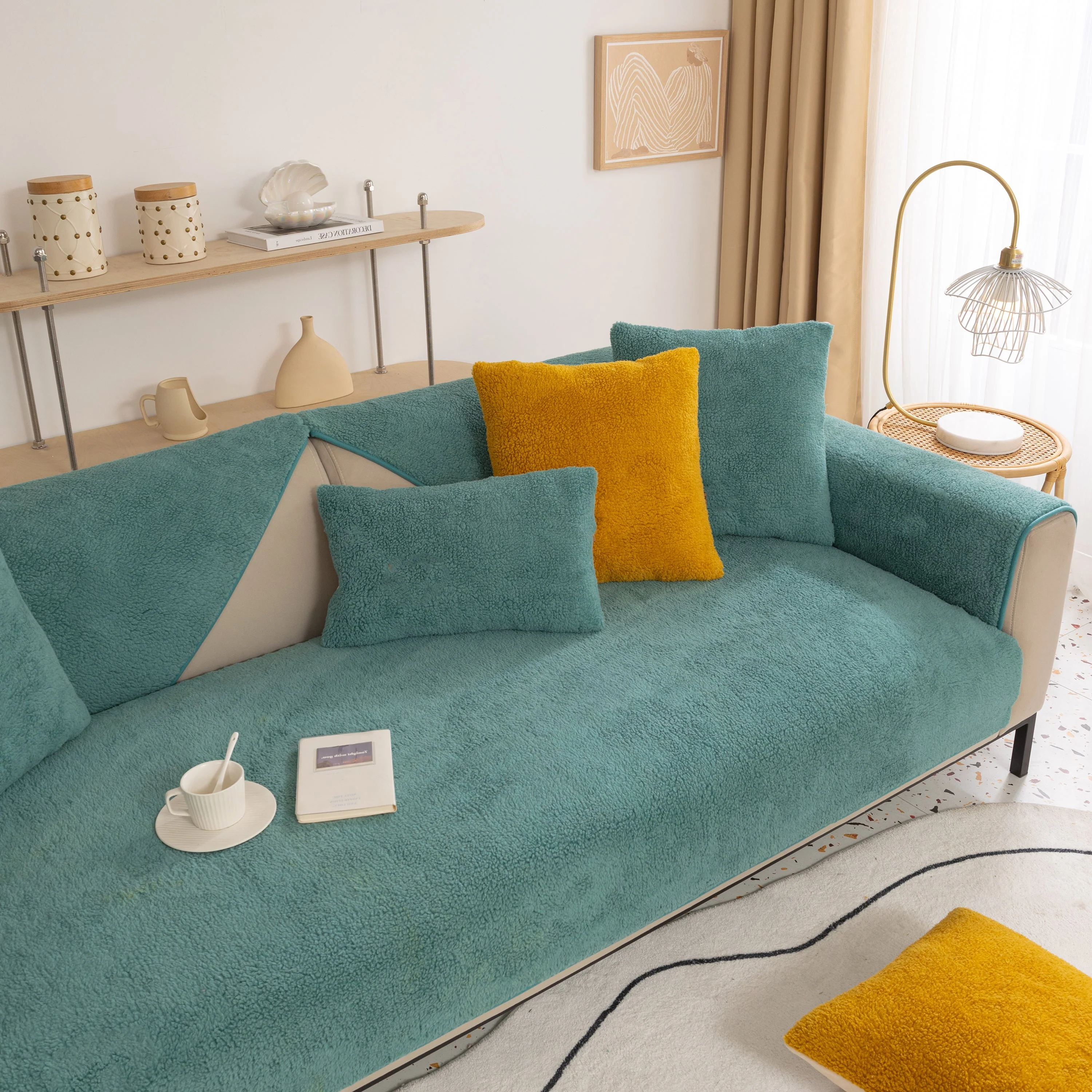 Luxury Sherpa Fleece Solid Sofa Towels Thickened Plush Non Slip Sofa Cushion Covers - Image 11