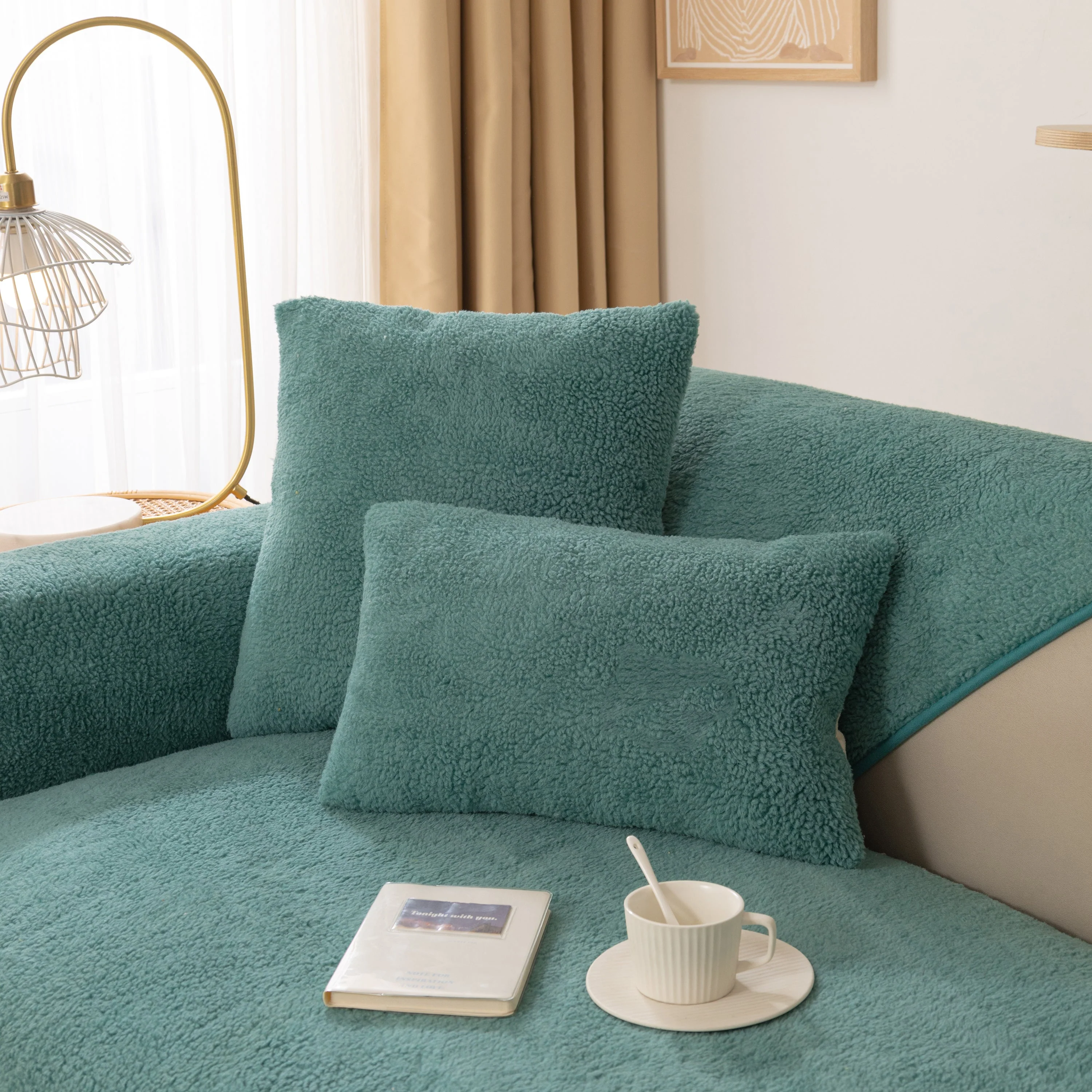 Luxury Sherpa Fleece Solid Sofa Towels Thickened Plush Non Slip Sofa Cushion Covers - Image 12