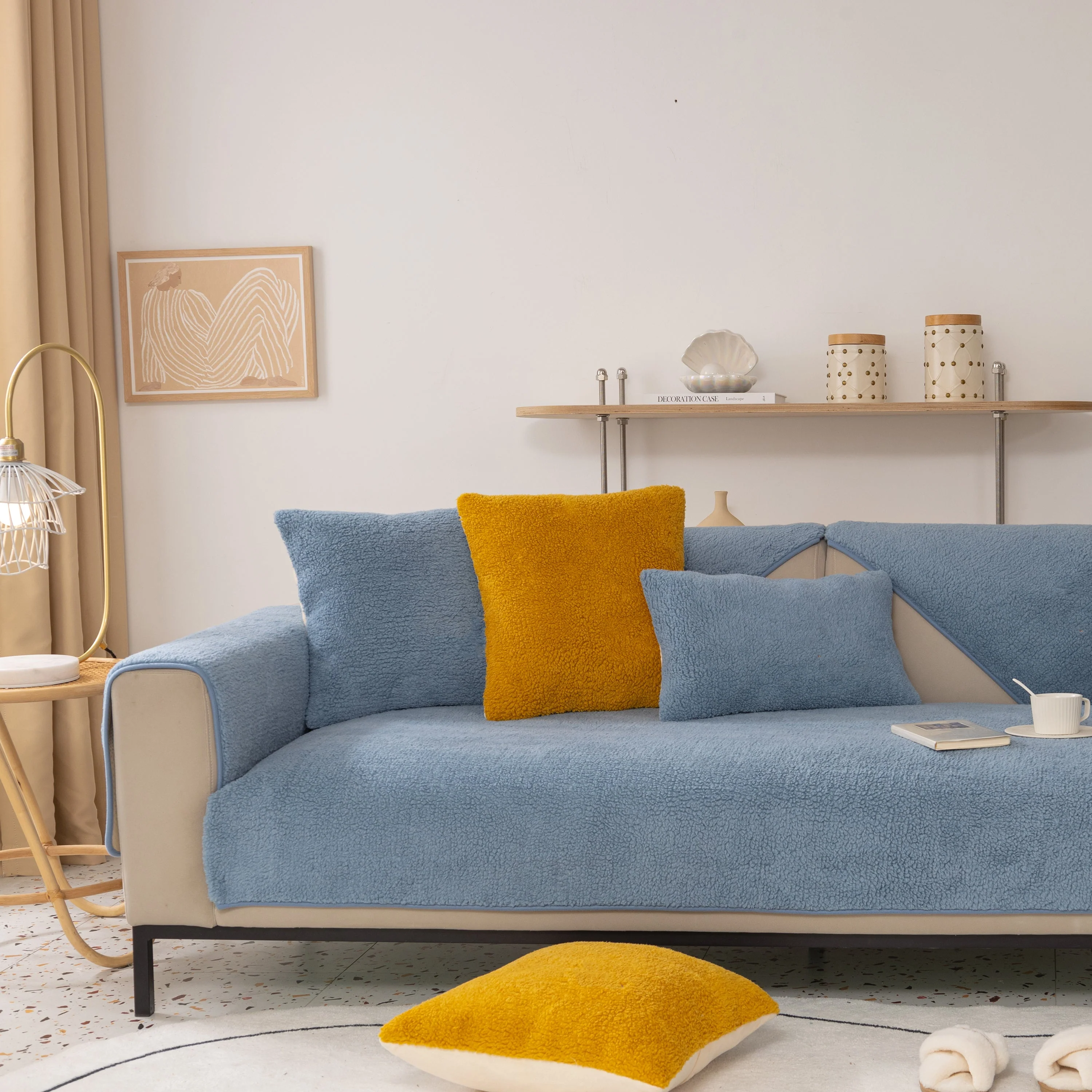 Luxury Sherpa Fleece Solid Sofa Towels Thickened Plush Non Slip Sofa Cushion Covers - Image 14