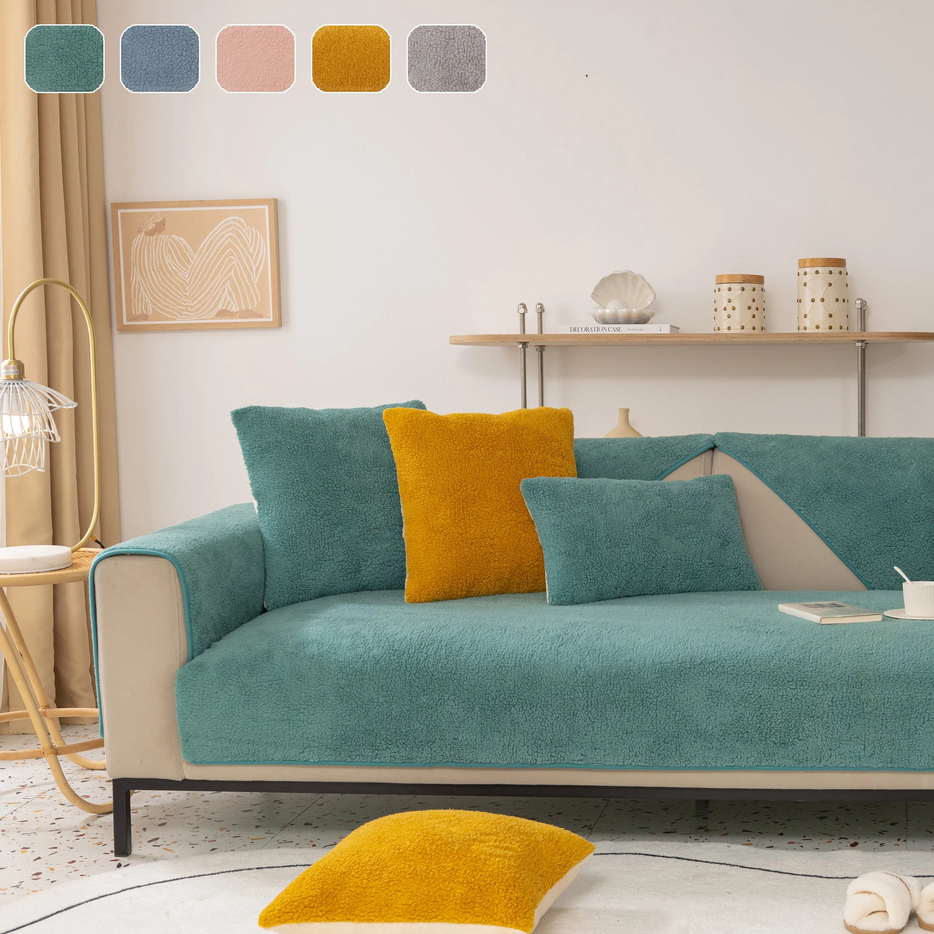 Luxury Sherpa Fleece Solid Sofa Towels Thickened Plush Non Slip Sofa Cushion Covers - Image 15