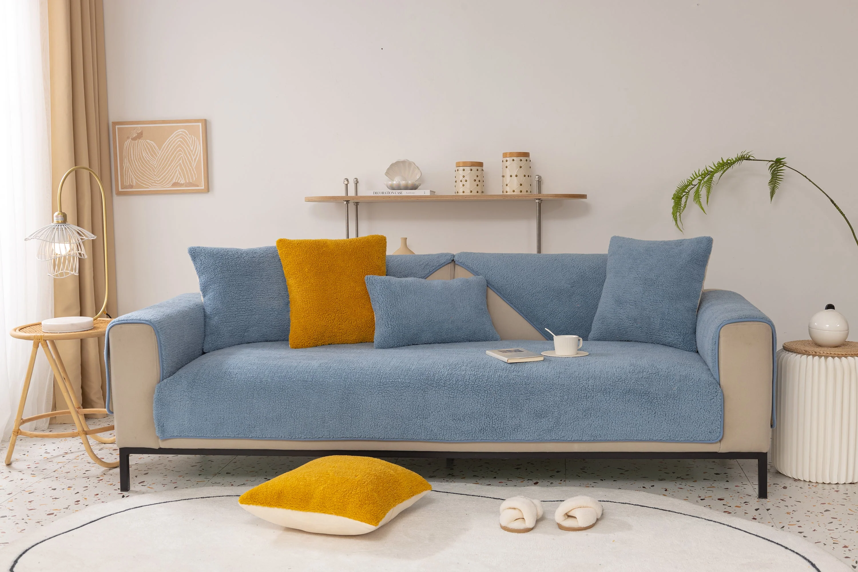 Luxury Sherpa Fleece Solid Sofa Towels Thickened Plush Non Slip Sofa Cushion Covers - Image 16