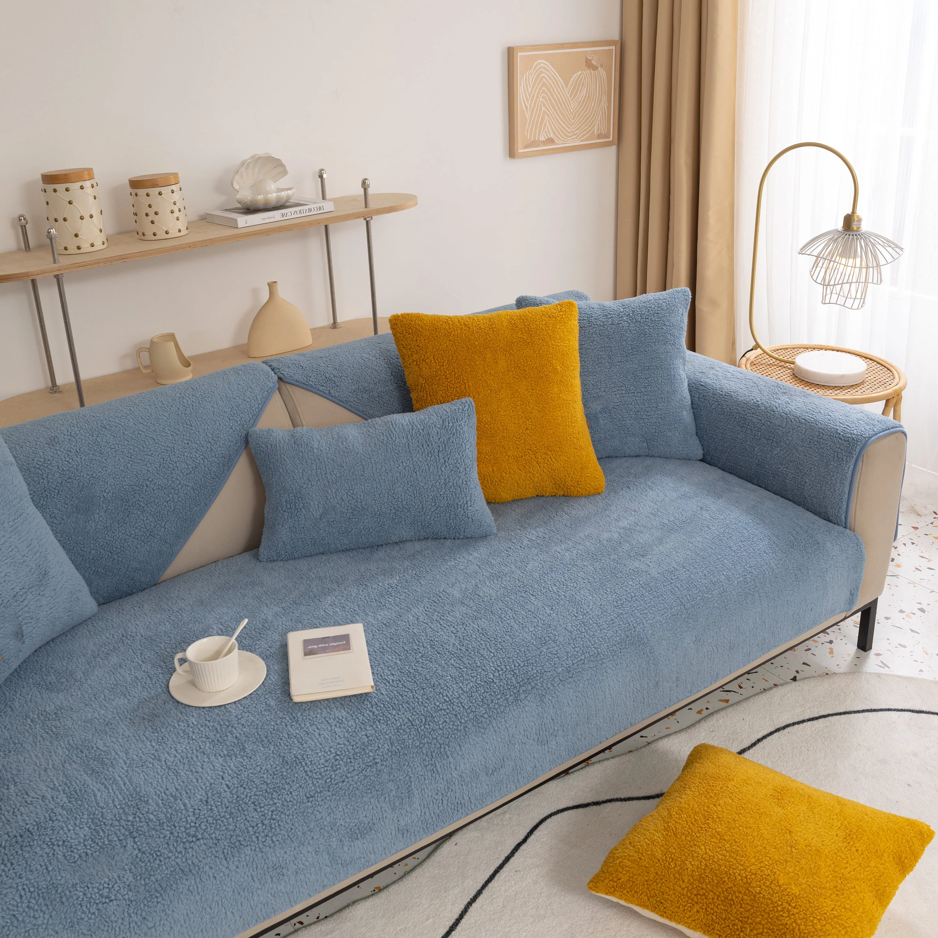 Luxury Sherpa Fleece Solid Sofa Towels Thickened Plush Non Slip Sofa Cushion Covers - Image 17