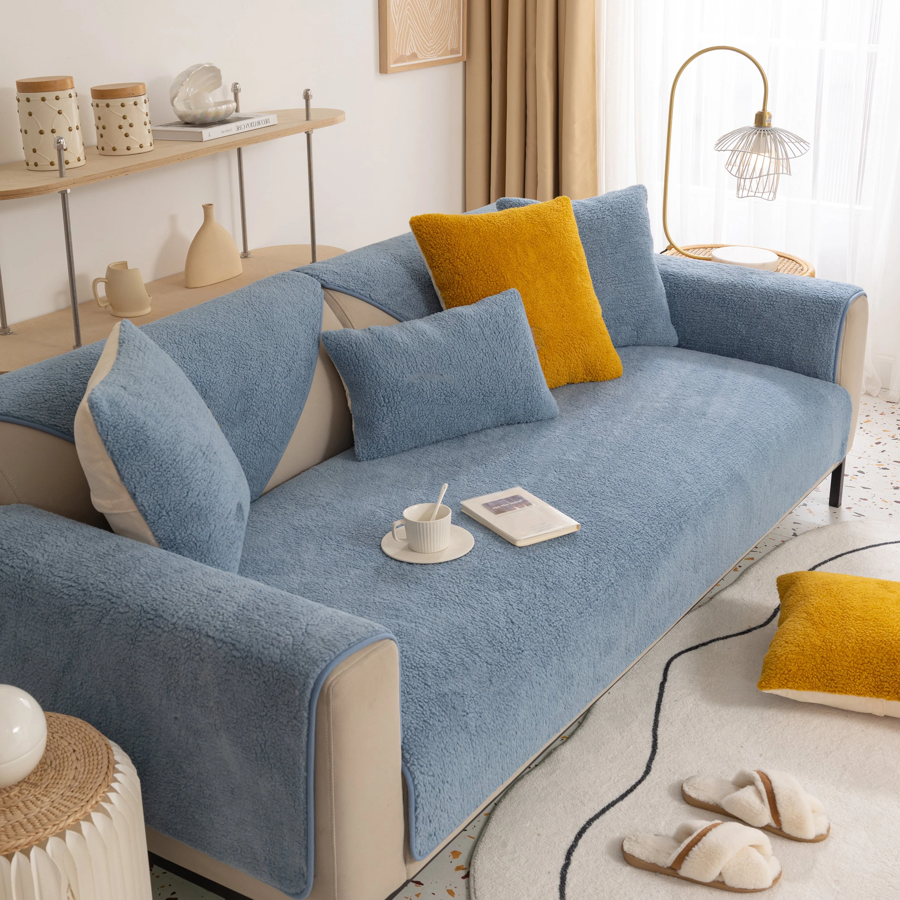 Luxury Sherpa Fleece Solid Sofa Towels Thickened Plush Non Slip Sofa Cushion Covers - Image 18