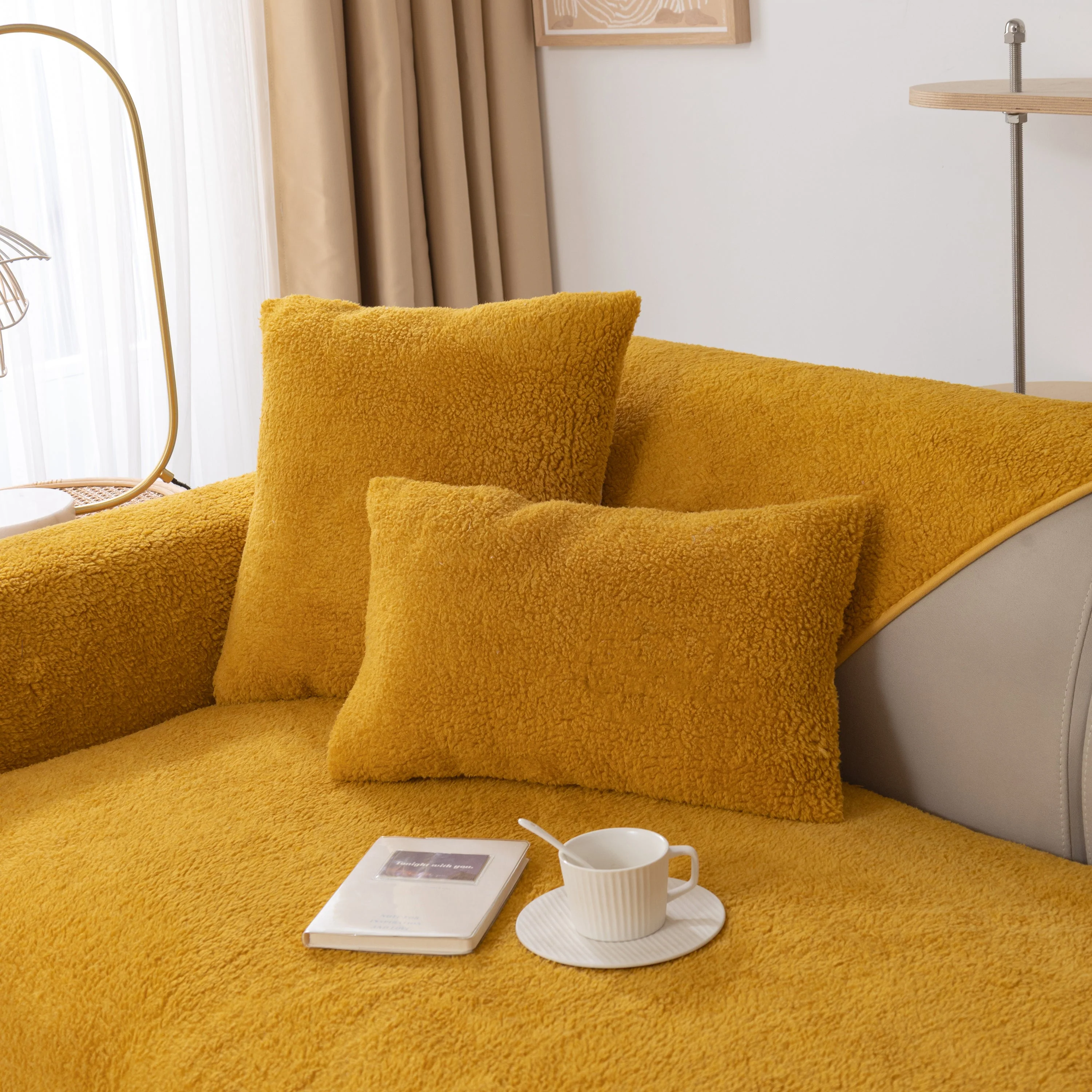 Luxury Sherpa Fleece Solid Sofa Towels Thickened Plush Non Slip Sofa Cushion Covers - Image 2