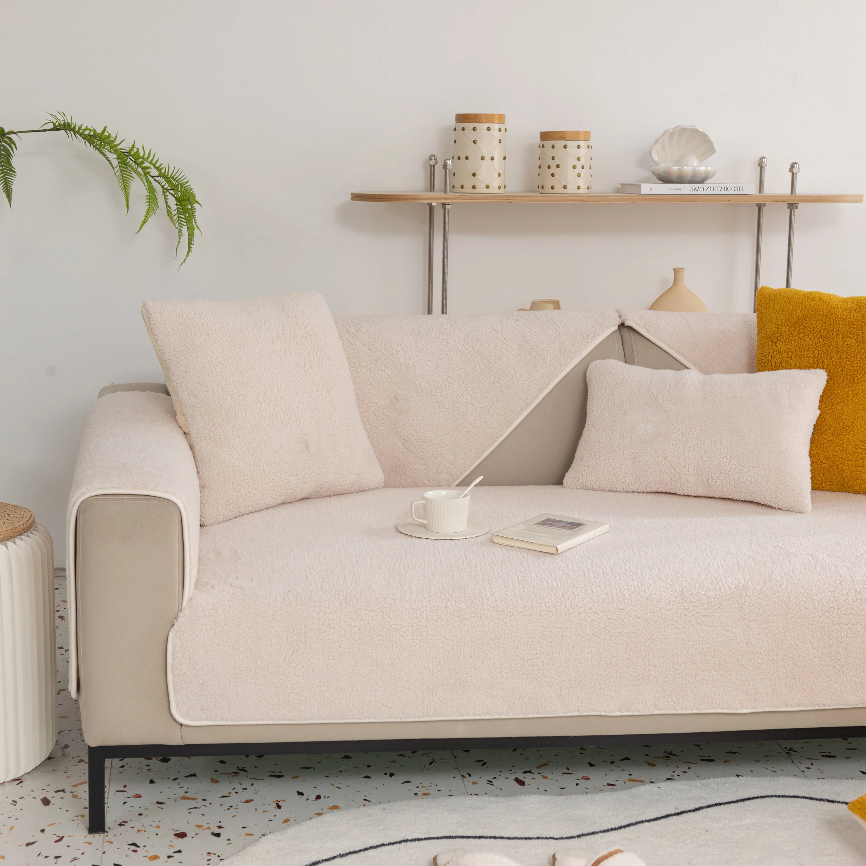 Luxury Sherpa Fleece Solid Sofa Towels Thickened Plush Non Slip Sofa Cushion Covers - Image 23
