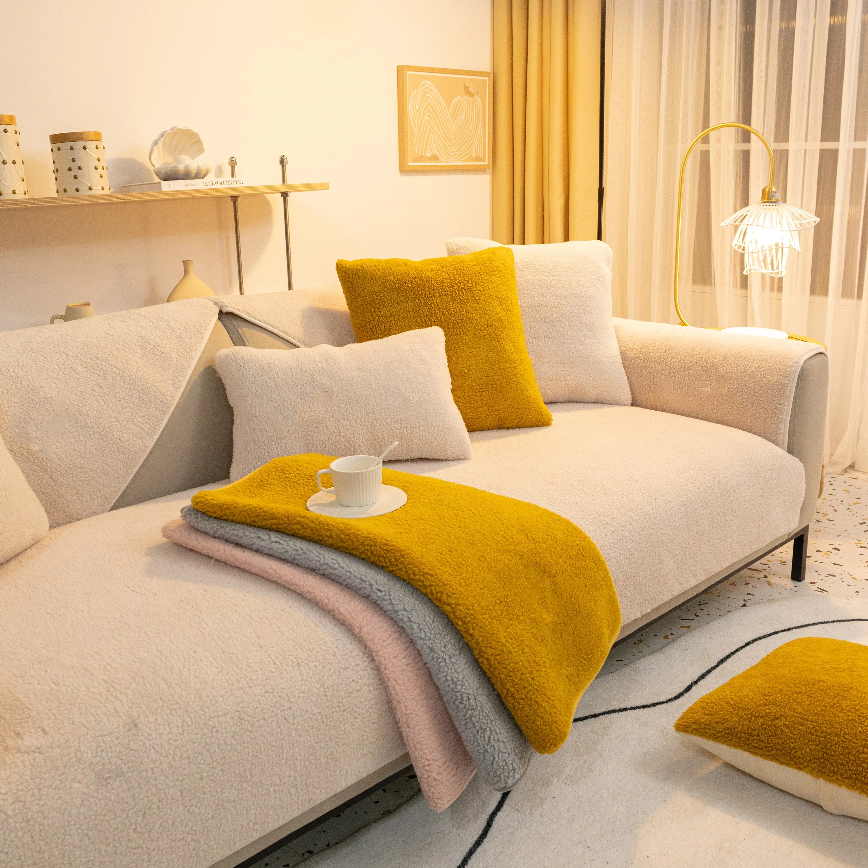 Luxury Sherpa Fleece Solid Sofa Towels Thickened Plush Non Slip Sofa Cushion Covers - Image 26