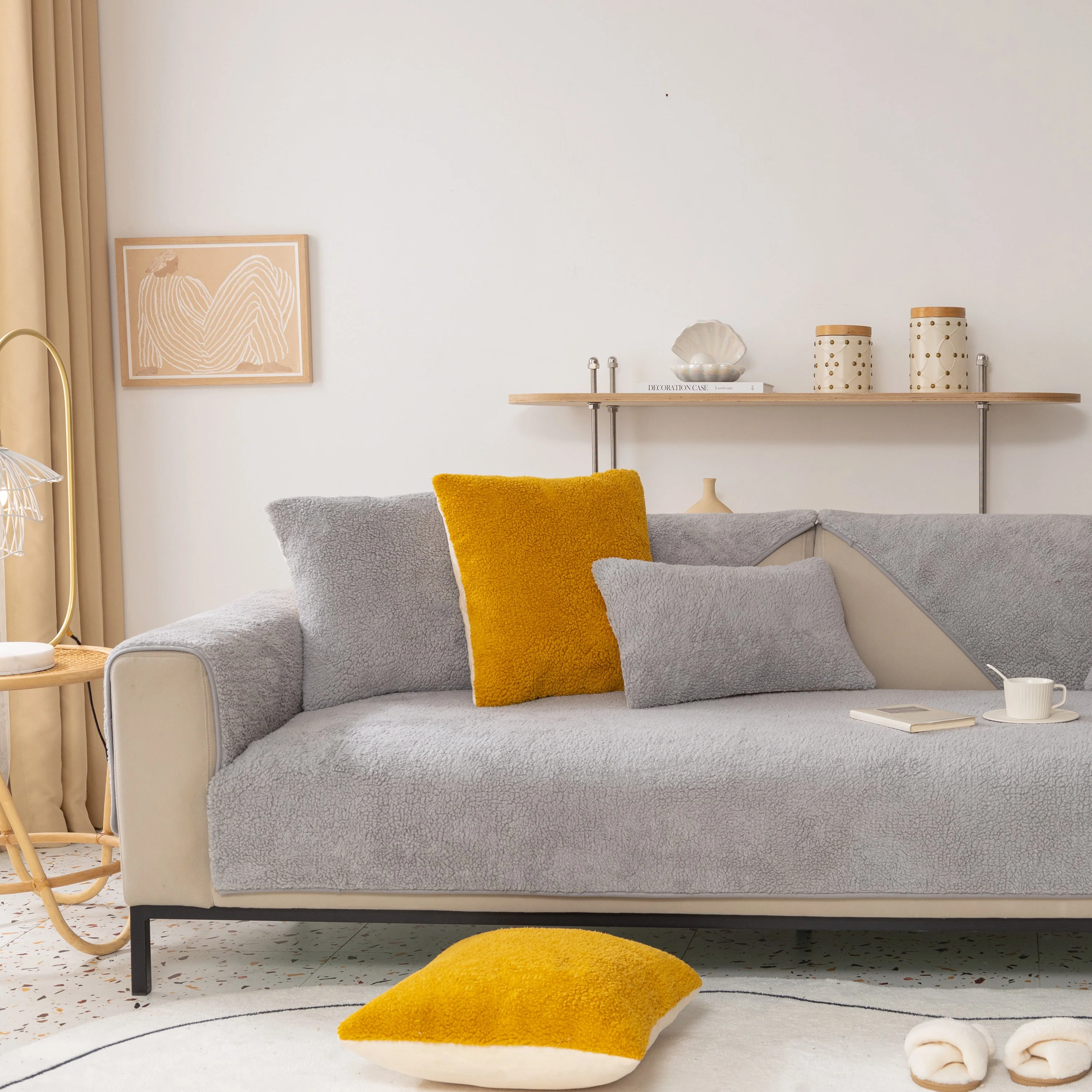 Luxury Sherpa Fleece Solid Sofa Towels Thickened Plush Non Slip Sofa Cushion Covers - Image 29