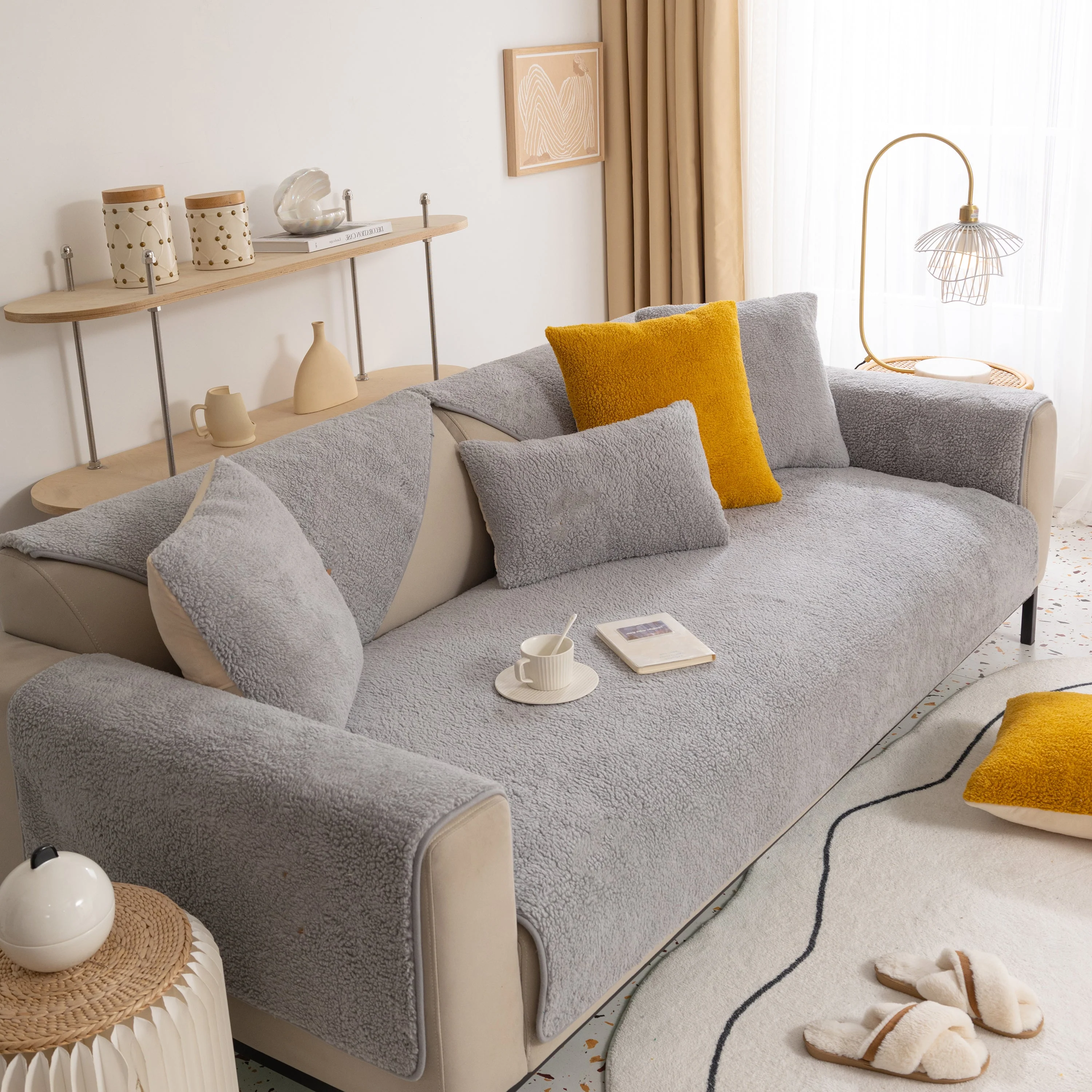 Luxury Sherpa Fleece Solid Sofa Towels Thickened Plush Non Slip Sofa Cushion Covers - Image 31