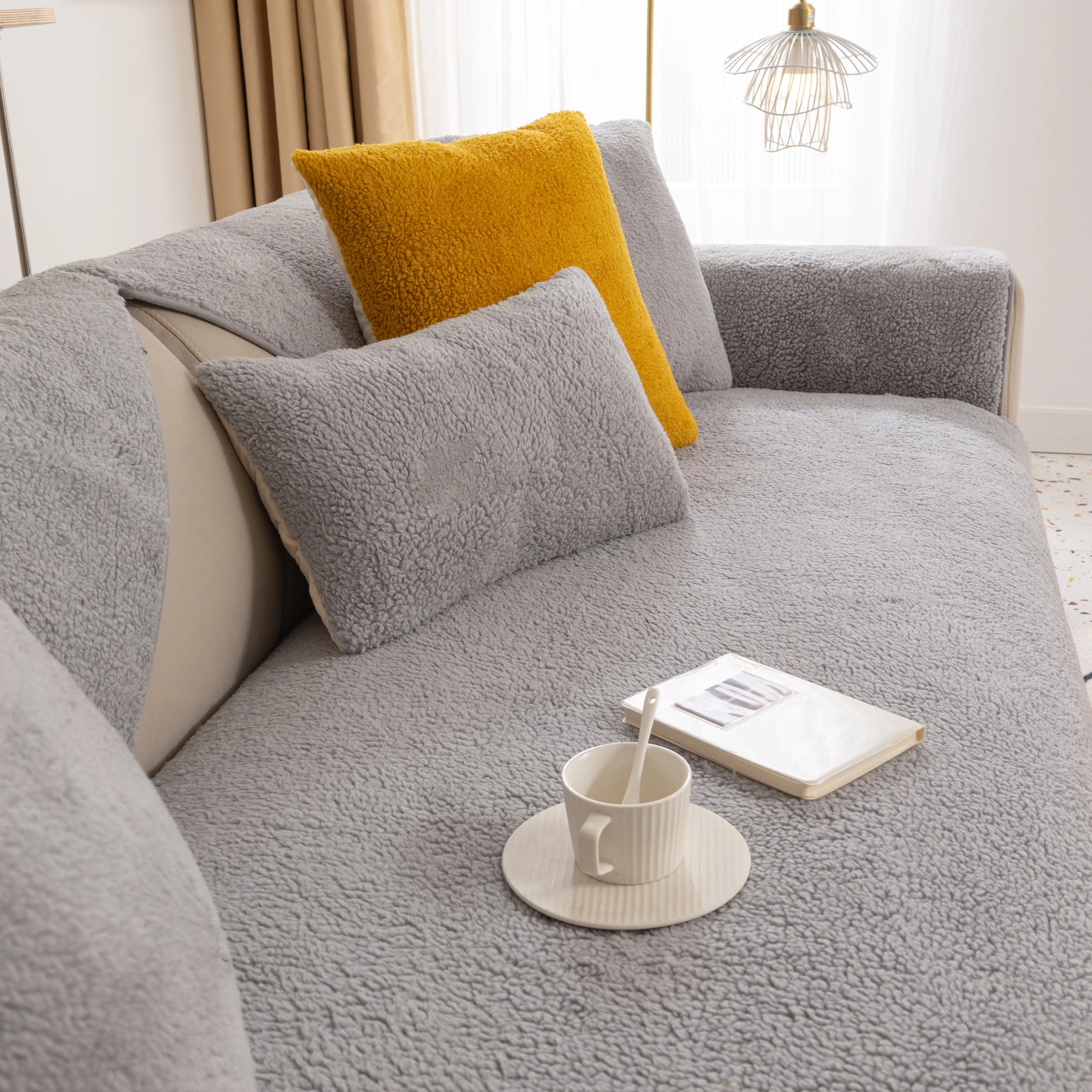 Luxury Sherpa Fleece Solid Sofa Towels Thickened Plush Non Slip Sofa Cushion Covers - Image 32