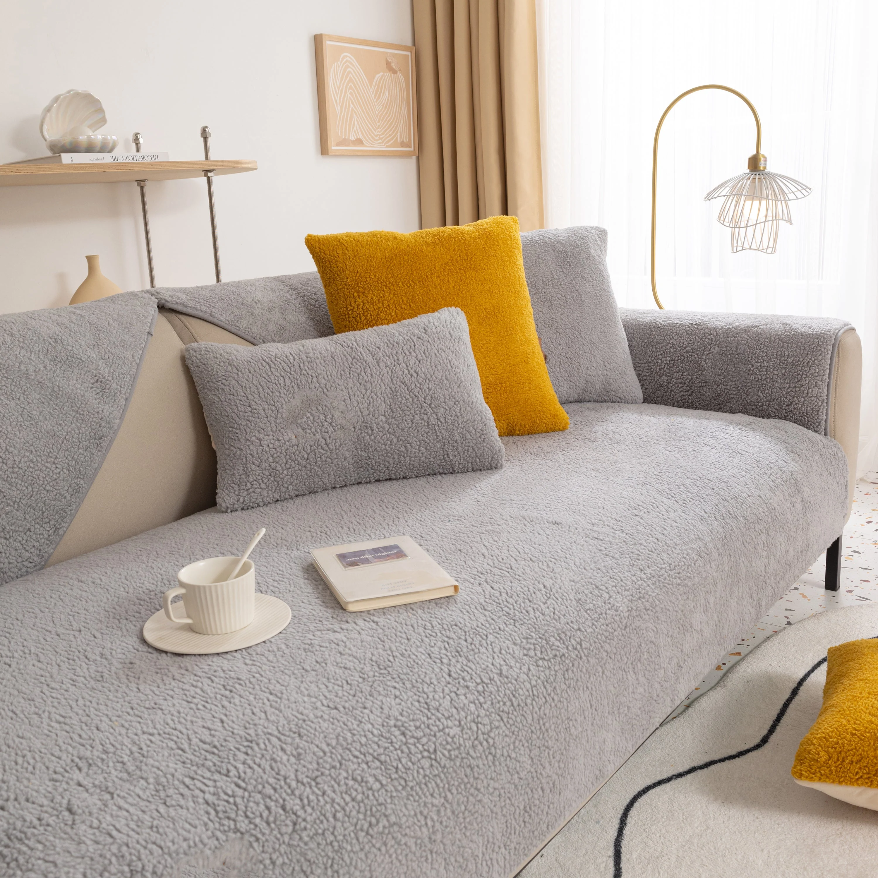 Luxury Sherpa Fleece Solid Sofa Towels Thickened Plush Non Slip Sofa Cushion Covers - Image 33