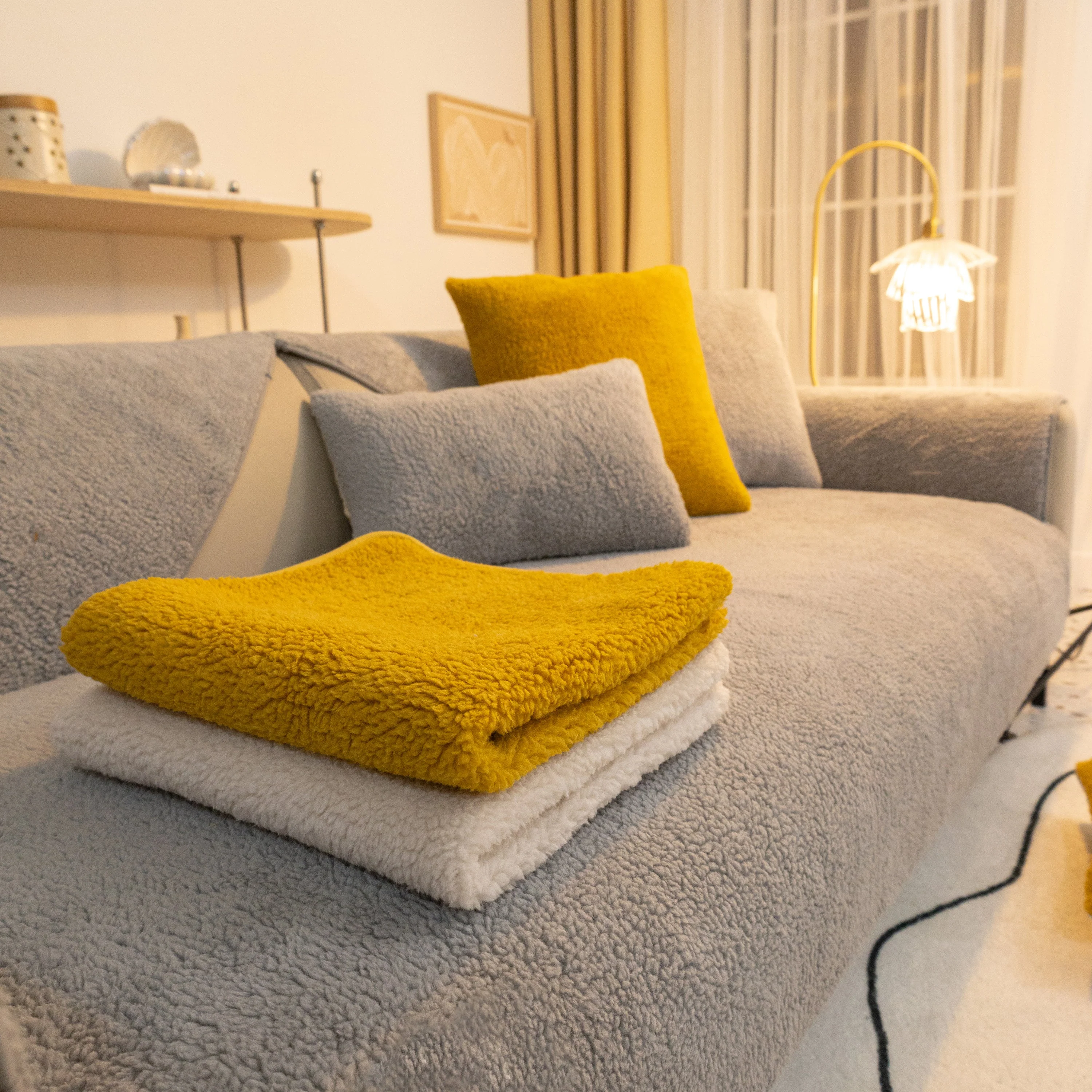 Luxury Sherpa Fleece Solid Sofa Towels Thickened Plush Non Slip Sofa Cushion Covers - Image 34