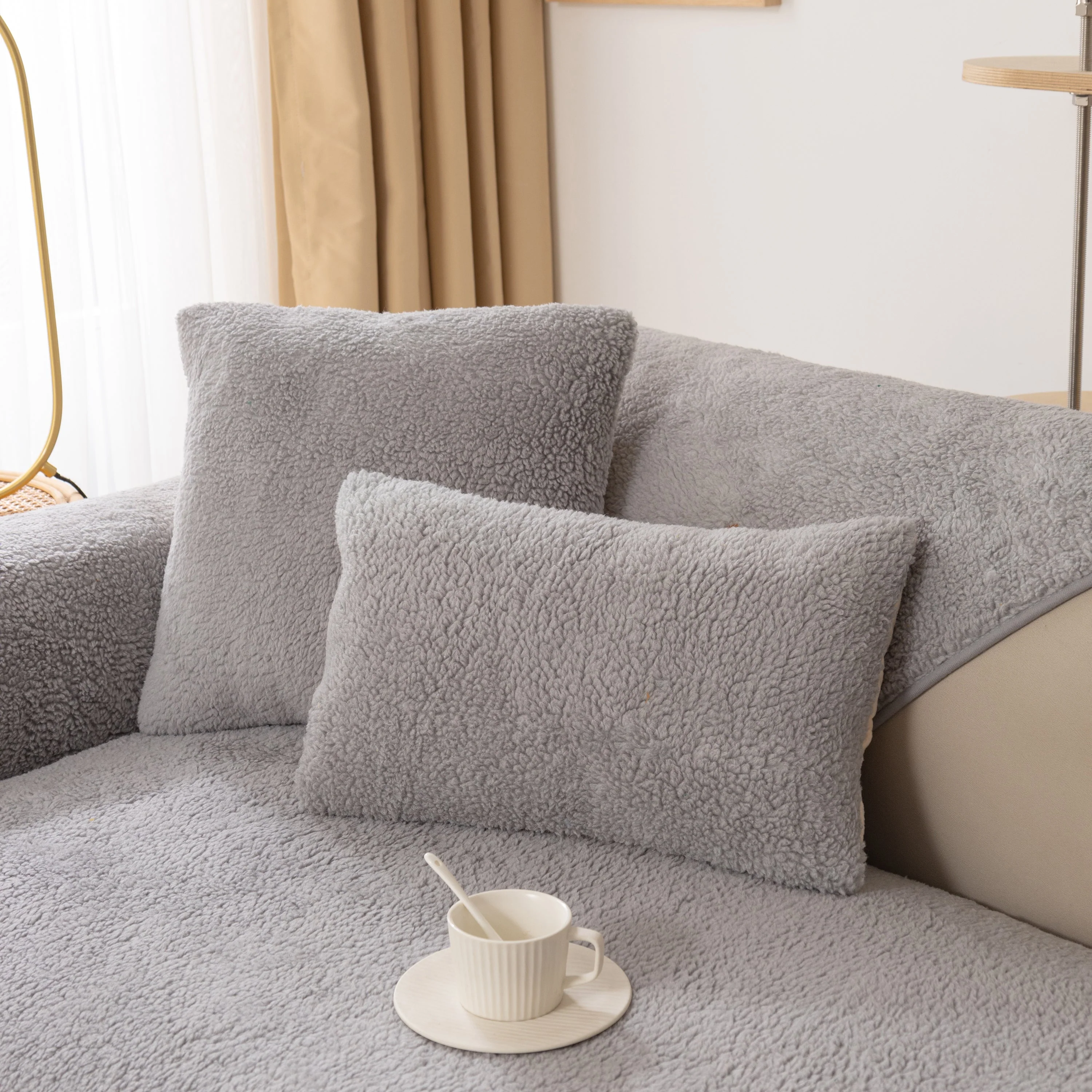 Luxury Sherpa Fleece Solid Sofa Towels Thickened Plush Non Slip Sofa Cushion Covers - Image 35