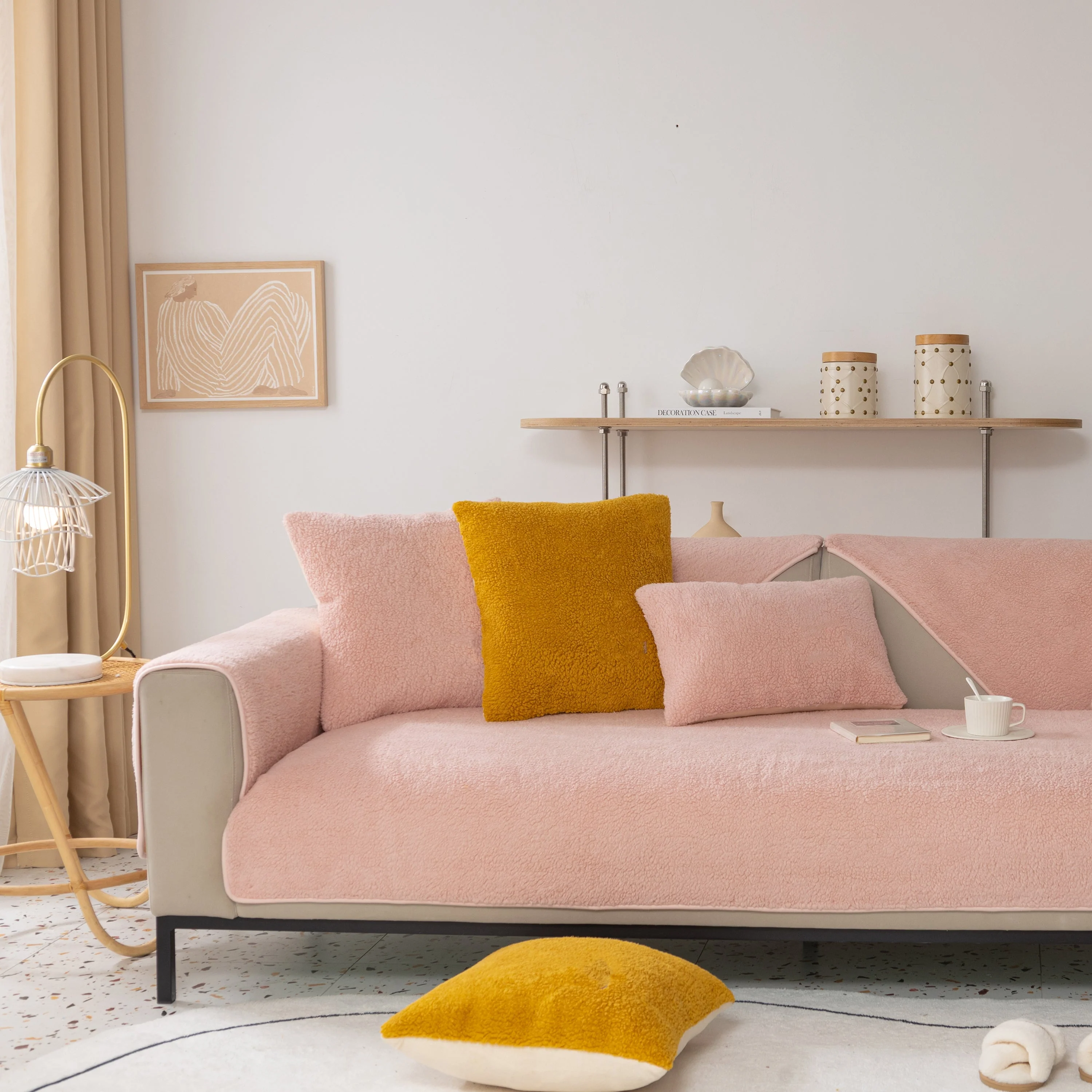 Luxury Sherpa Fleece Solid Sofa Towels Thickened Plush Non Slip Sofa Cushion Covers - Image 37