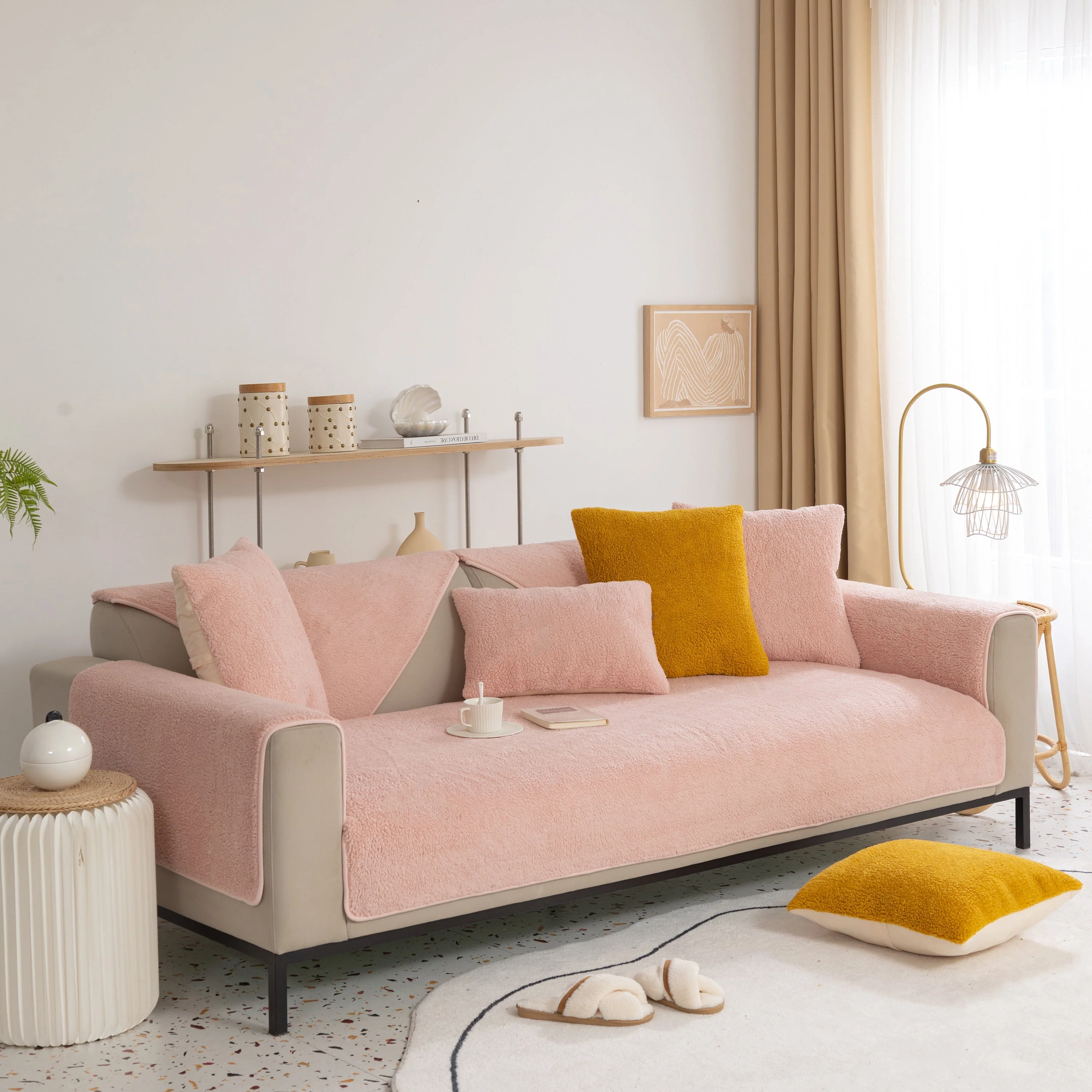 Luxury Sherpa Fleece Solid Sofa Towels Thickened Plush Non Slip Sofa Cushion Covers - Image 38