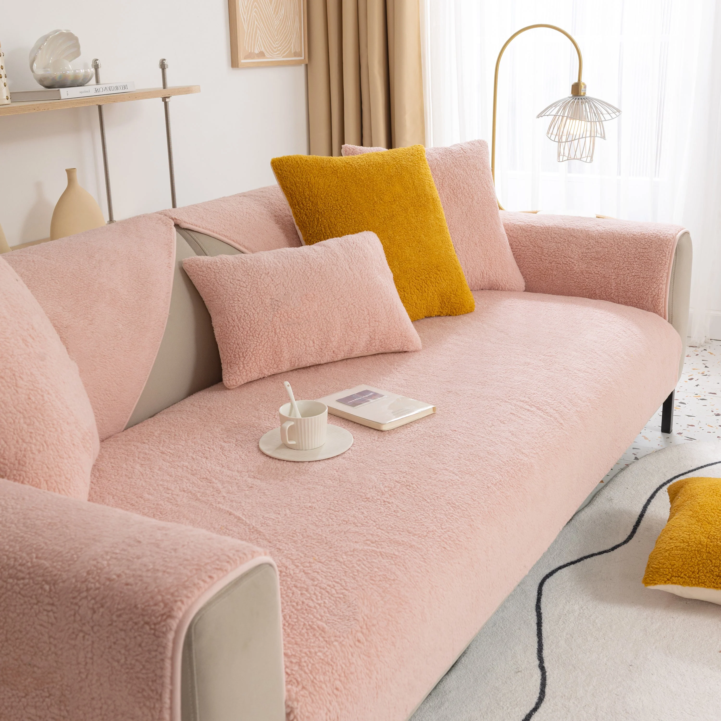 Luxury Sherpa Fleece Solid Sofa Towels Thickened Plush Non Slip Sofa Cushion Covers - Image 39