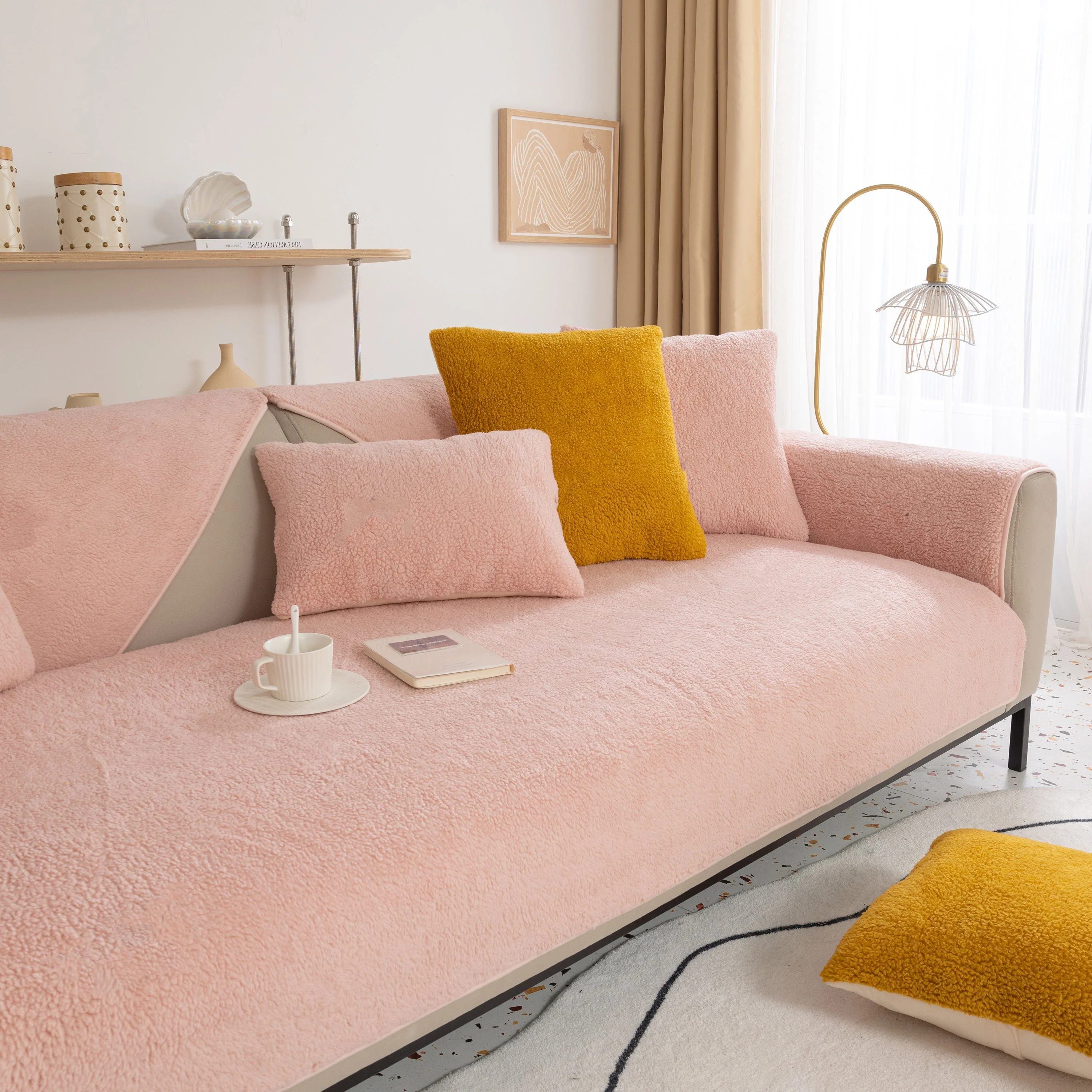 Luxury Sherpa Fleece Solid Sofa Towels Thickened Plush Non Slip Sofa Cushion Covers - Image 40