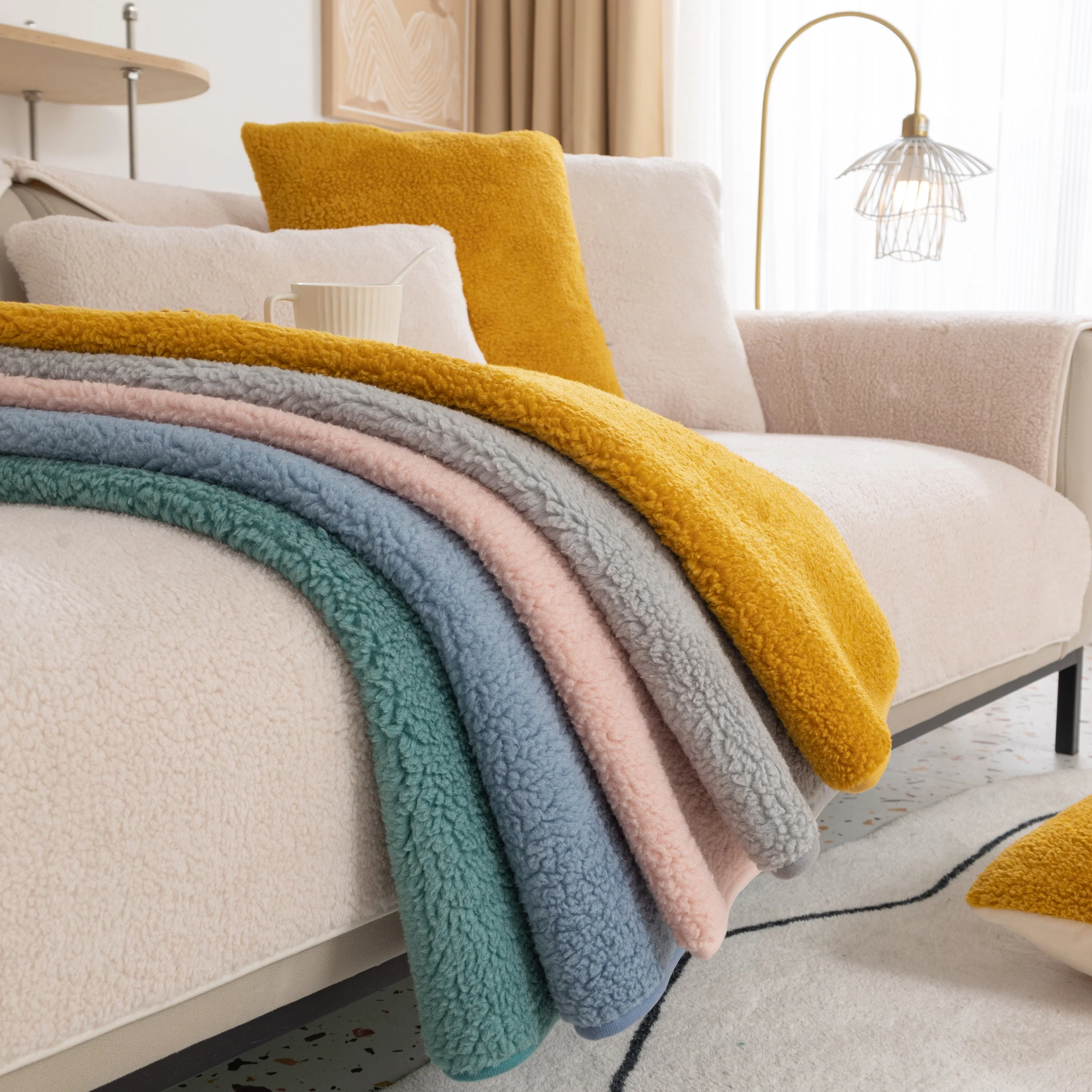 Luxury Sherpa Fleece Solid Sofa Towels Thickened Plush Non Slip Sofa Cushion Covers - Image 8